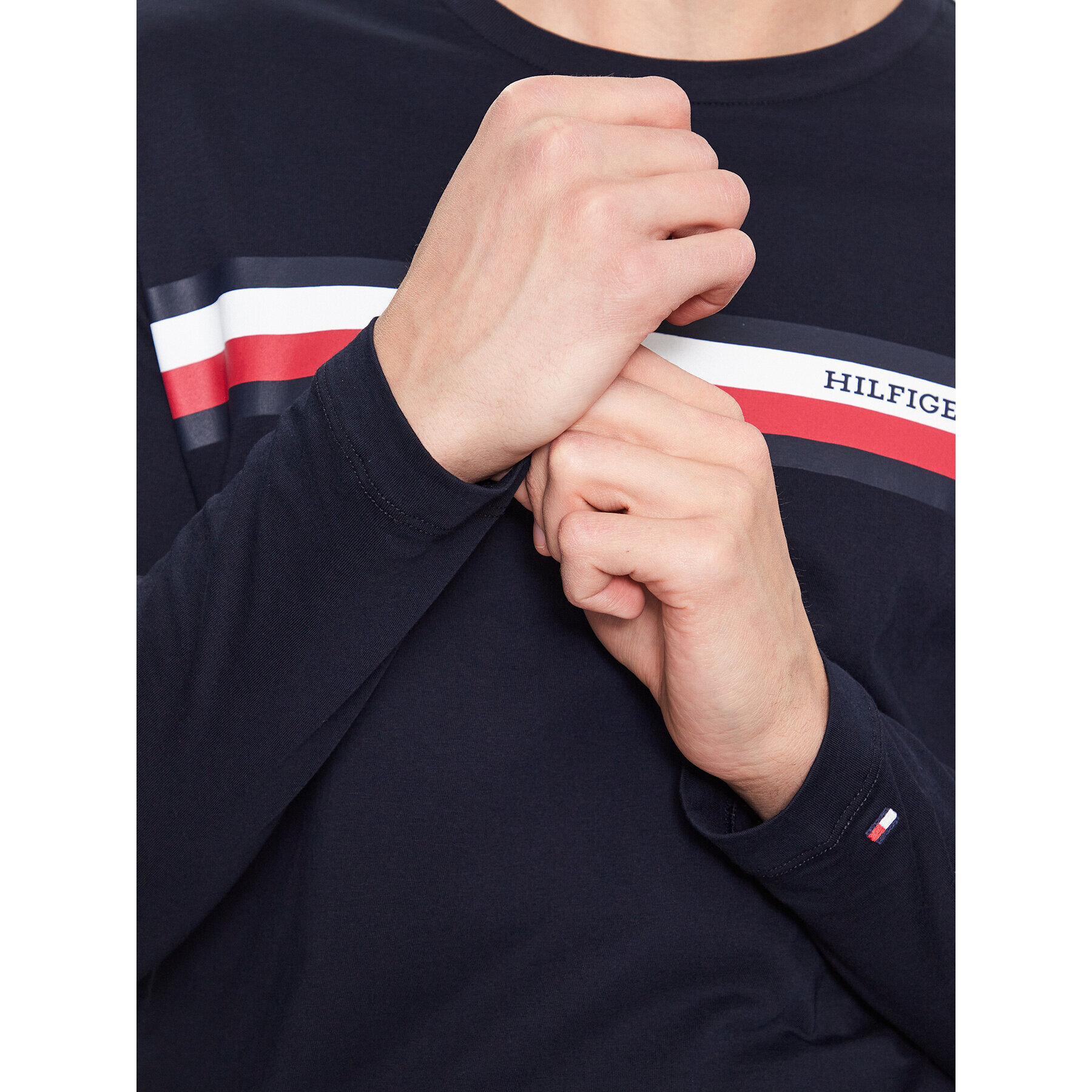 Tommy Hilfiger Тениска с дълъг ръкав Monotype Chest Stripe MW0MW32366 Тъмносин Slim Fit - Pepit.bg