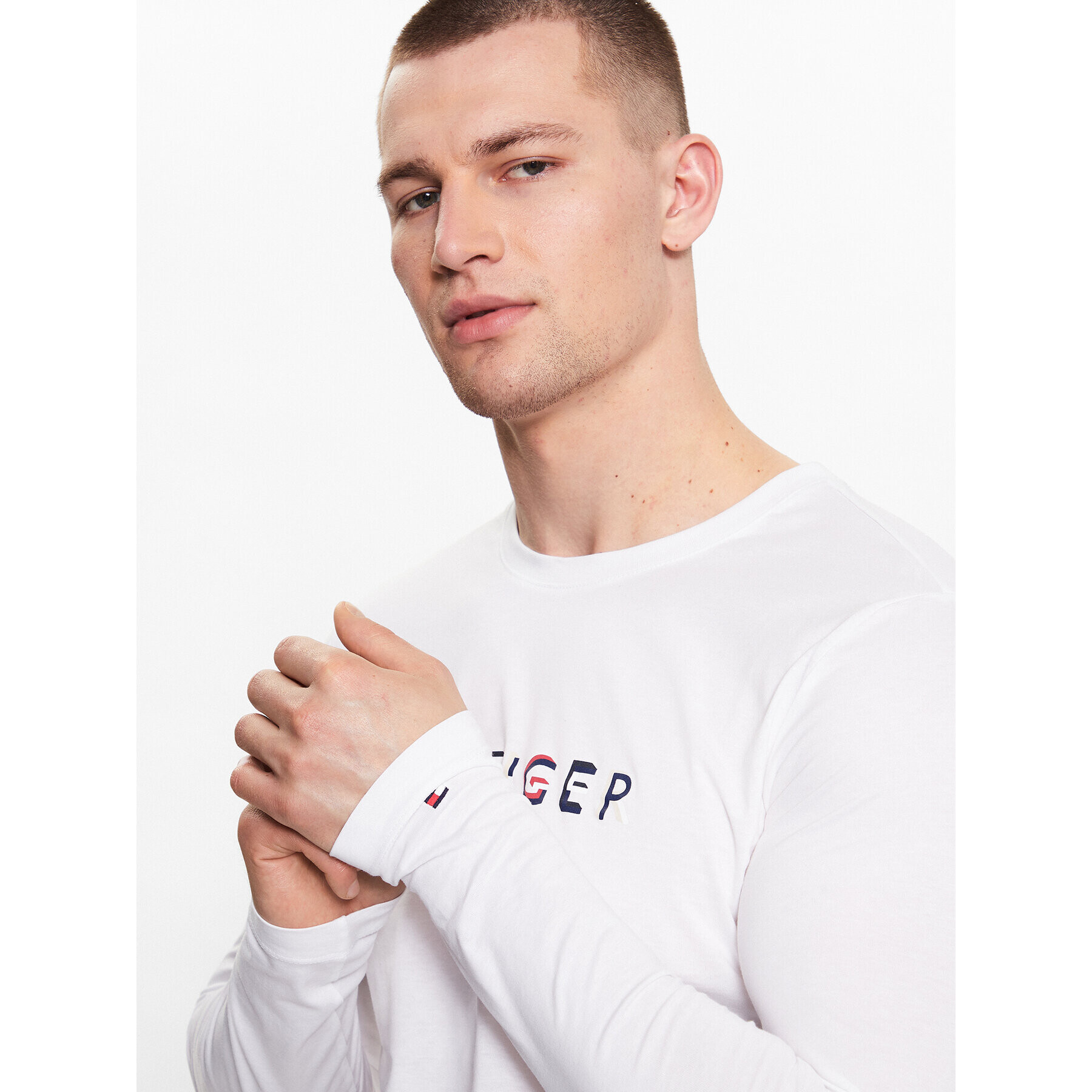 Tommy Hilfiger Тениска с дълъг ръкав MW0MW31537 Бял Slim Fit - Pepit.bg