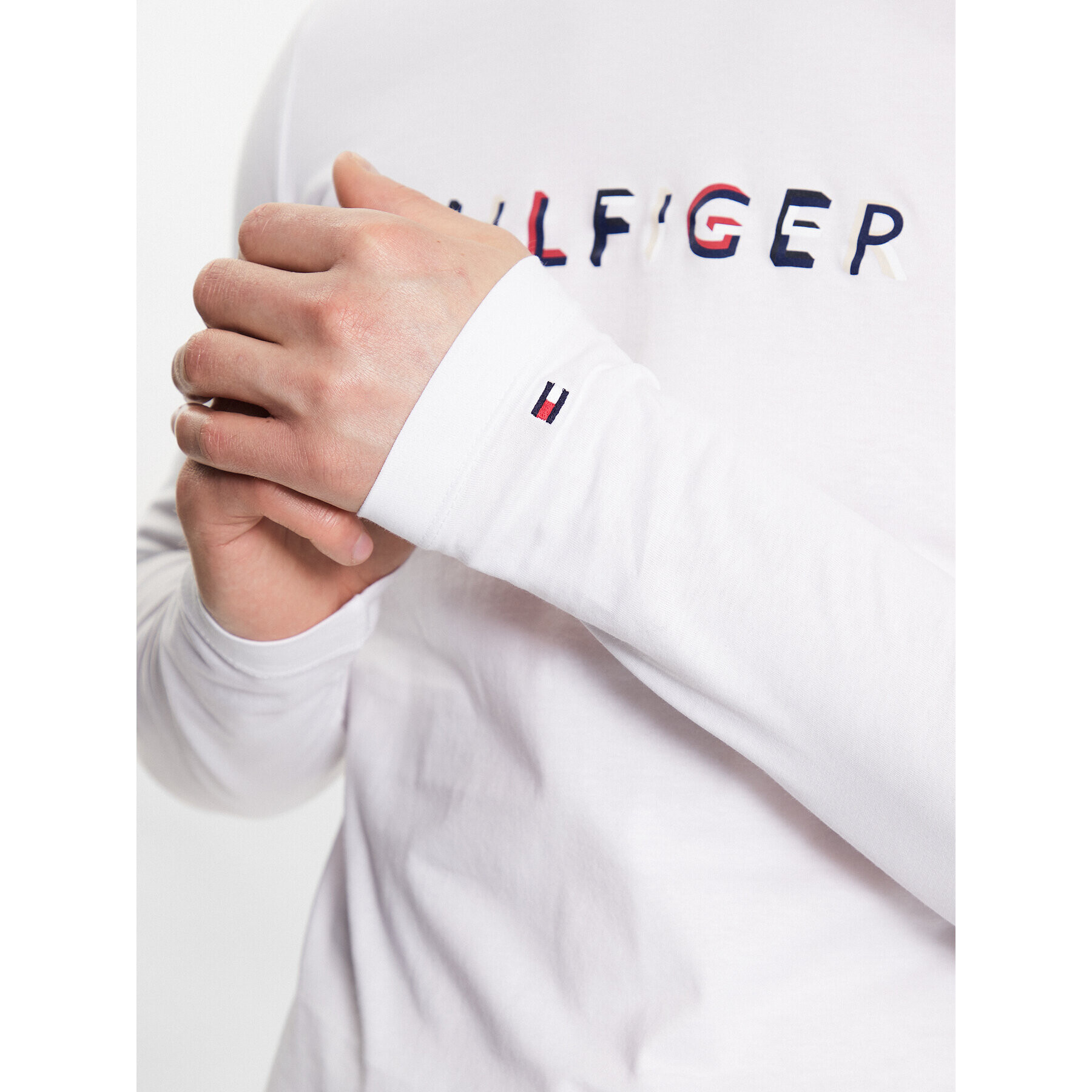 Tommy Hilfiger Тениска с дълъг ръкав MW0MW31537 Бял Slim Fit - Pepit.bg