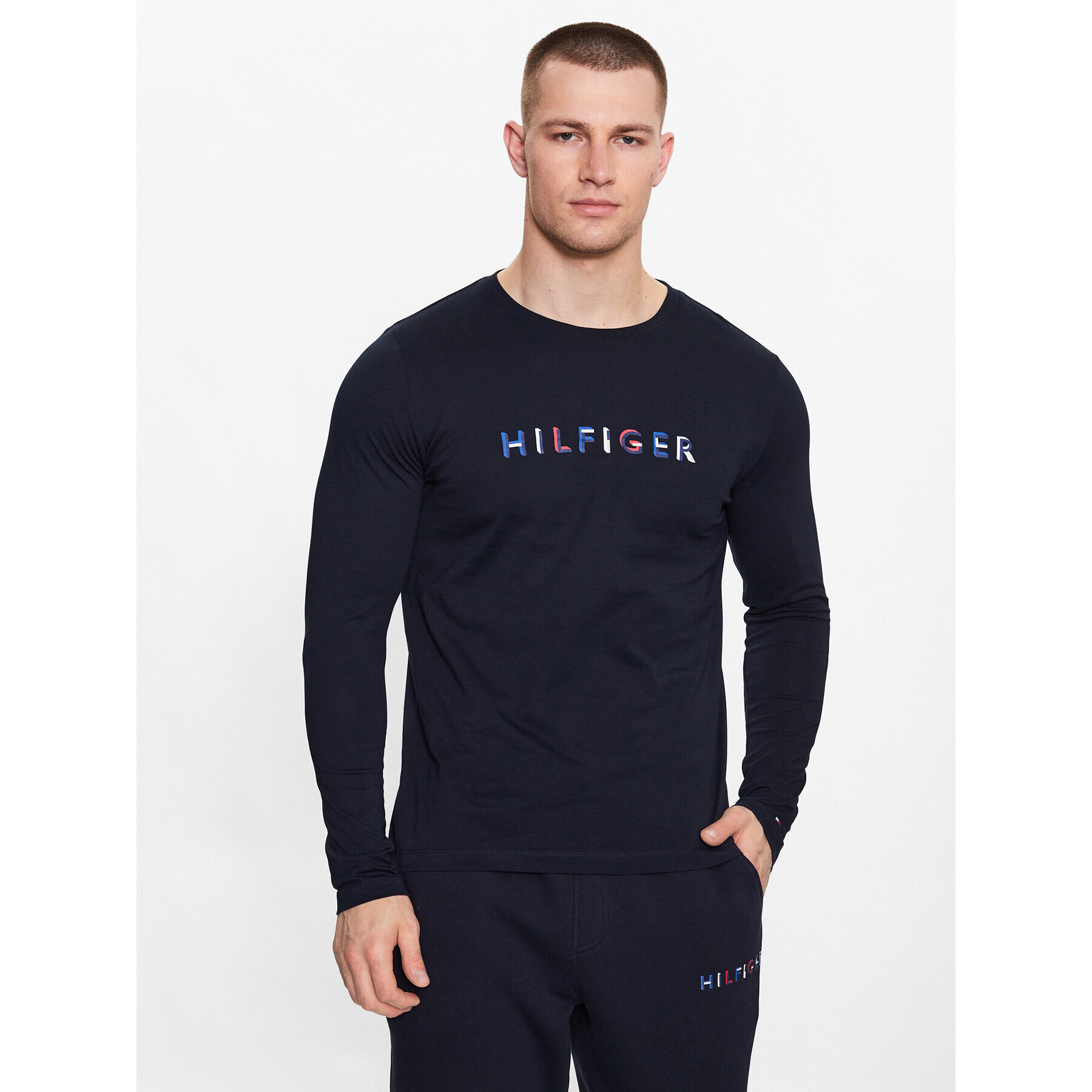 Tommy Hilfiger Тениска с дълъг ръкав MW0MW31537 Тъмносин Slim Fit - Pepit.bg