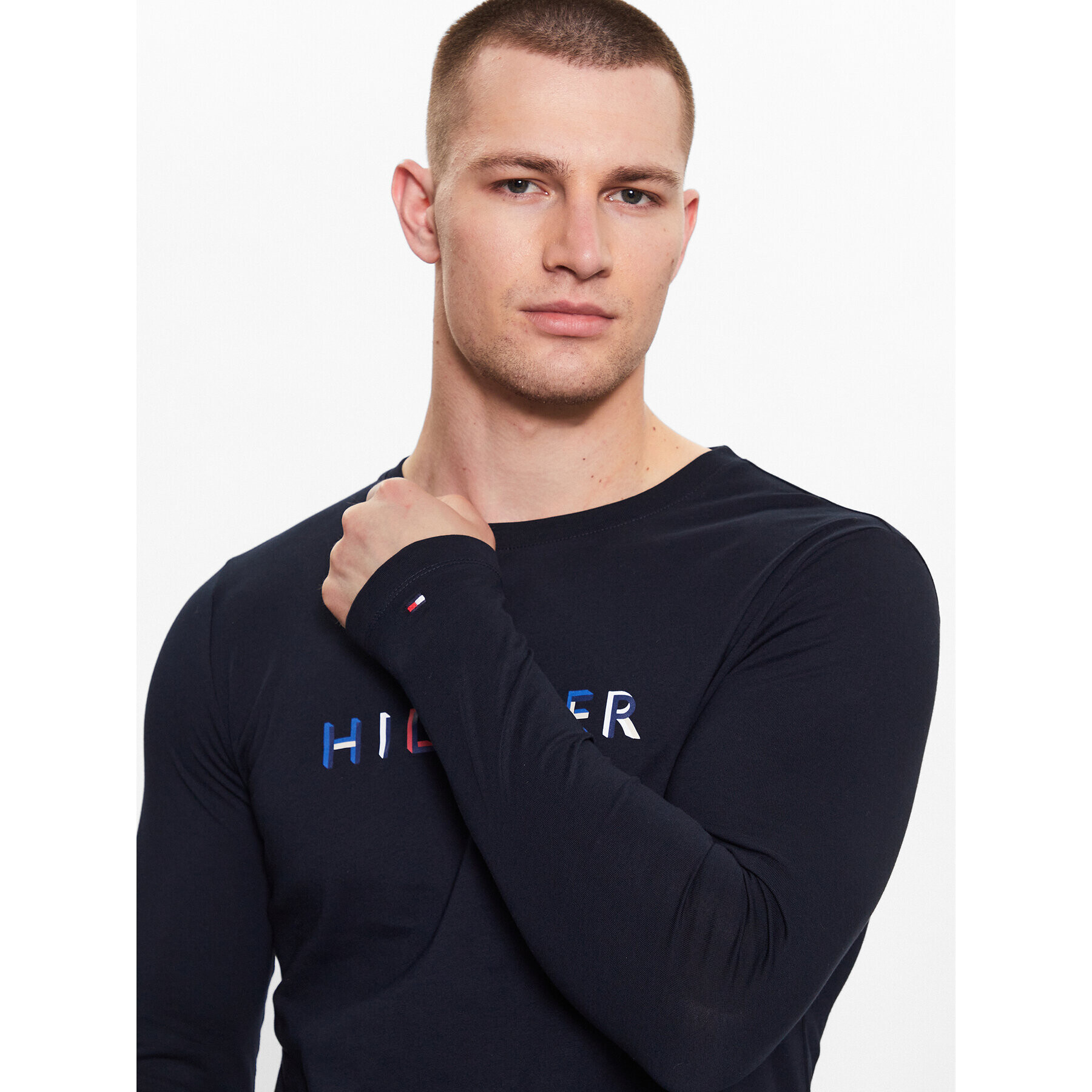 Tommy Hilfiger Тениска с дълъг ръкав MW0MW31537 Тъмносин Slim Fit - Pepit.bg