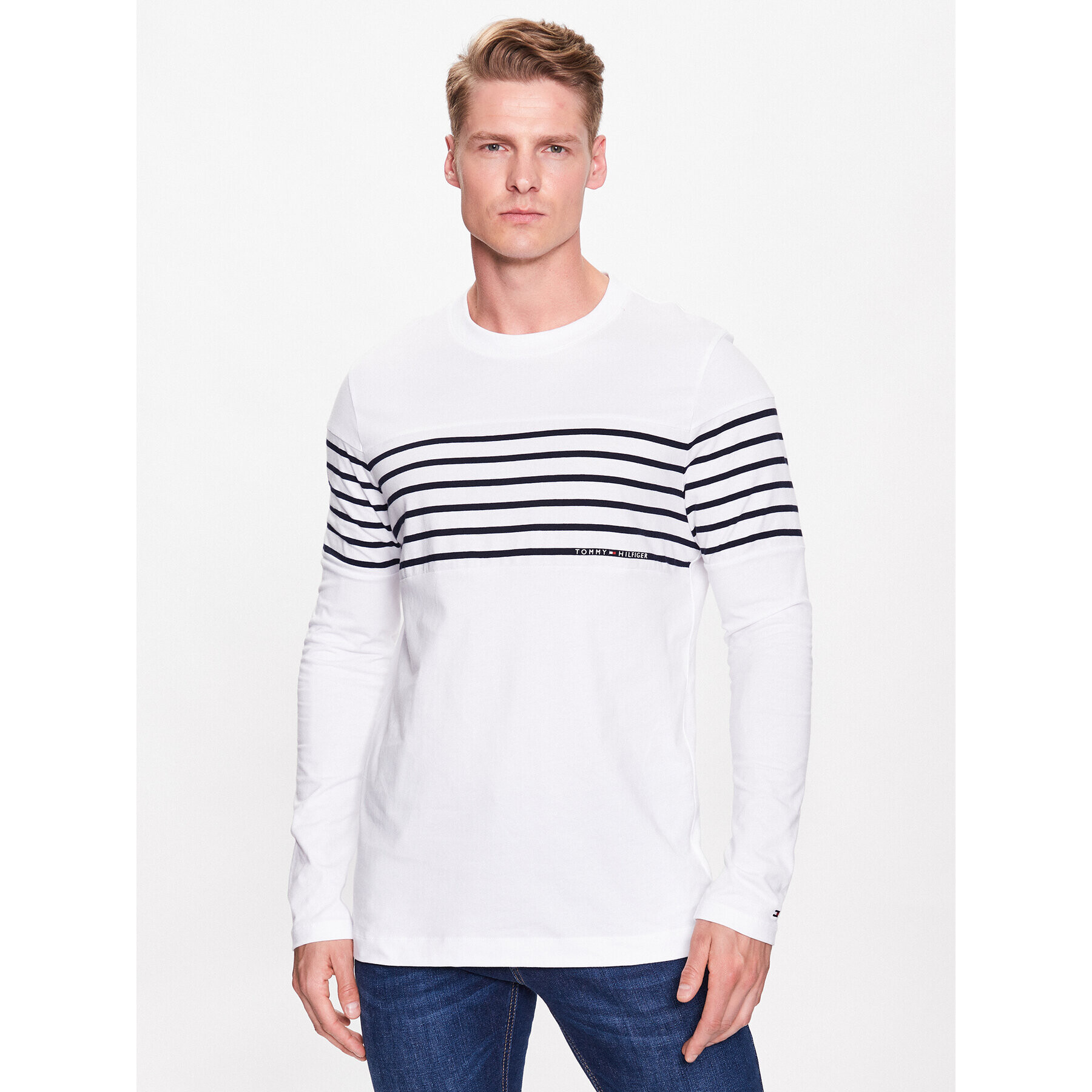 Tommy Hilfiger Тениска с дълъг ръкав Placement Striped MW0MW30062 Бял Regular Fit - Pepit.bg