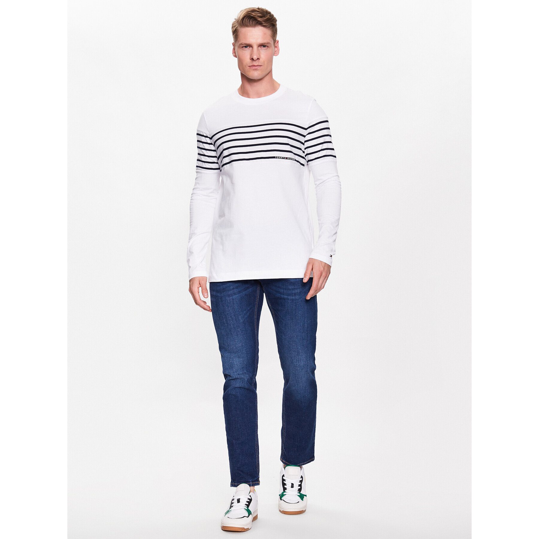 Tommy Hilfiger Тениска с дълъг ръкав Placement Striped MW0MW30062 Бял Regular Fit - Pepit.bg