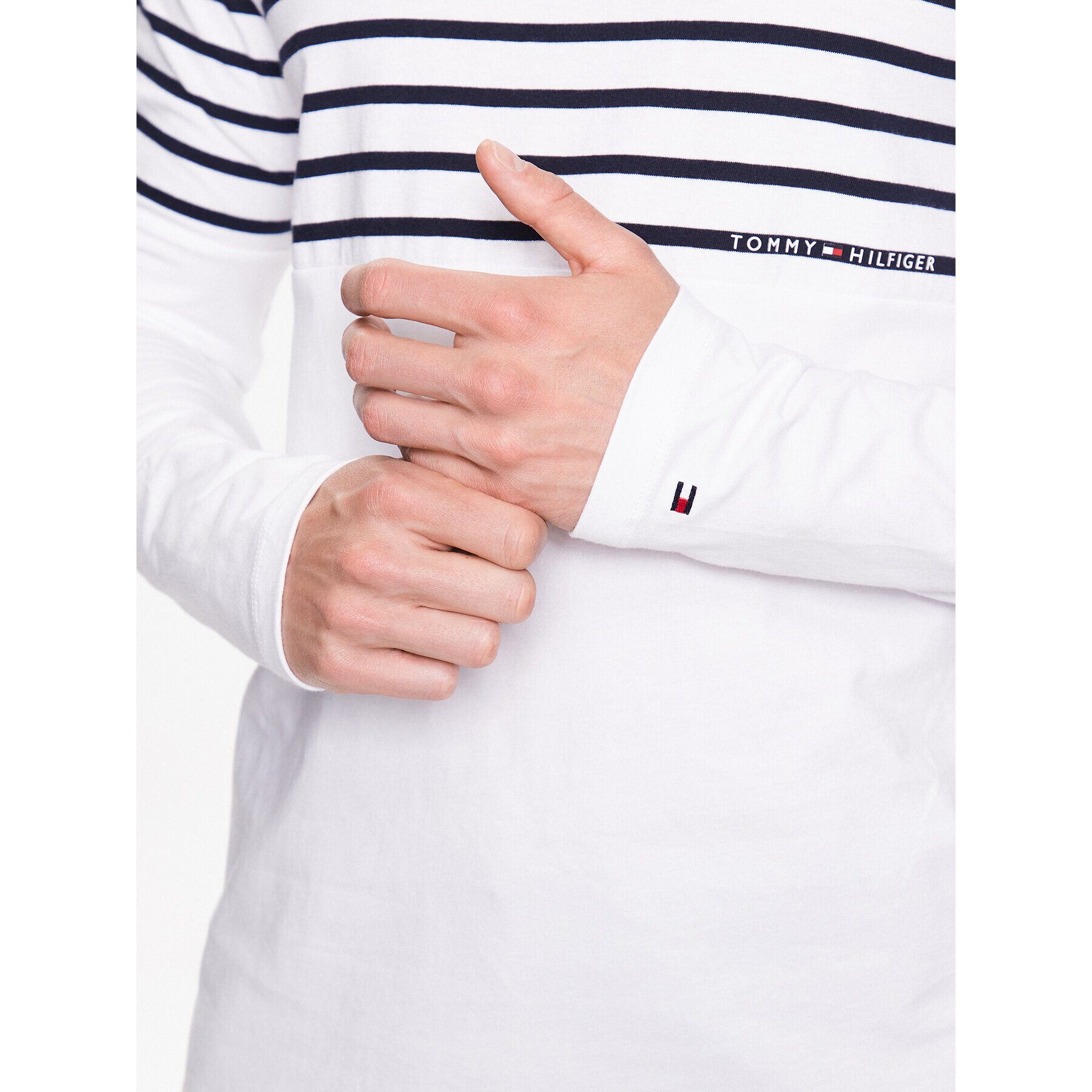 Tommy Hilfiger Тениска с дълъг ръкав Placement Striped MW0MW30062 Бял Regular Fit - Pepit.bg