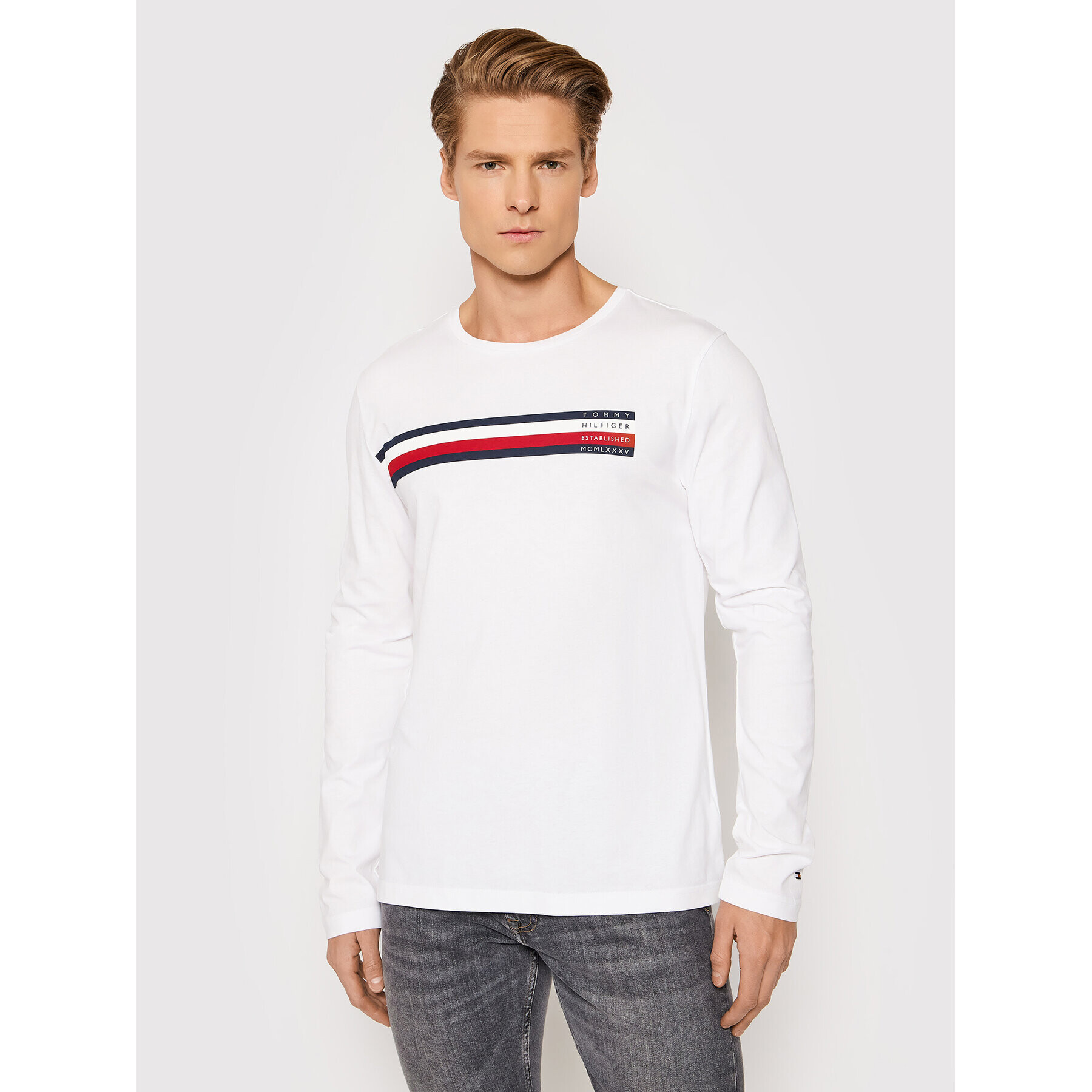 Tommy Hilfiger Тениска с дълъг ръкав Sliced Bar Long Sleeve MW0MW20166 Бял Regular Fit - Pepit.bg