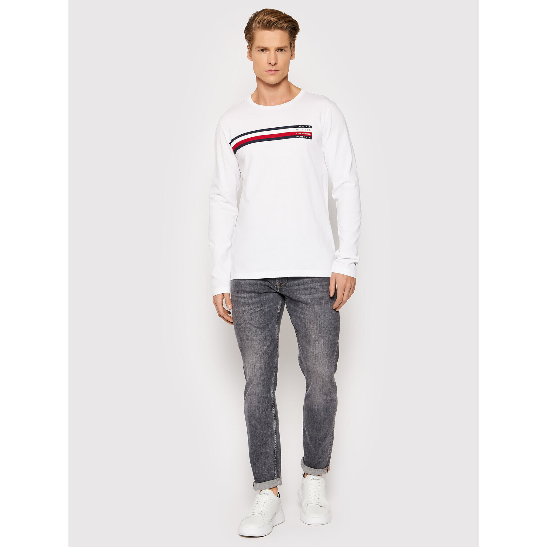 Tommy Hilfiger Тениска с дълъг ръкав Sliced Bar Long Sleeve MW0MW20166 Бял Regular Fit - Pepit.bg