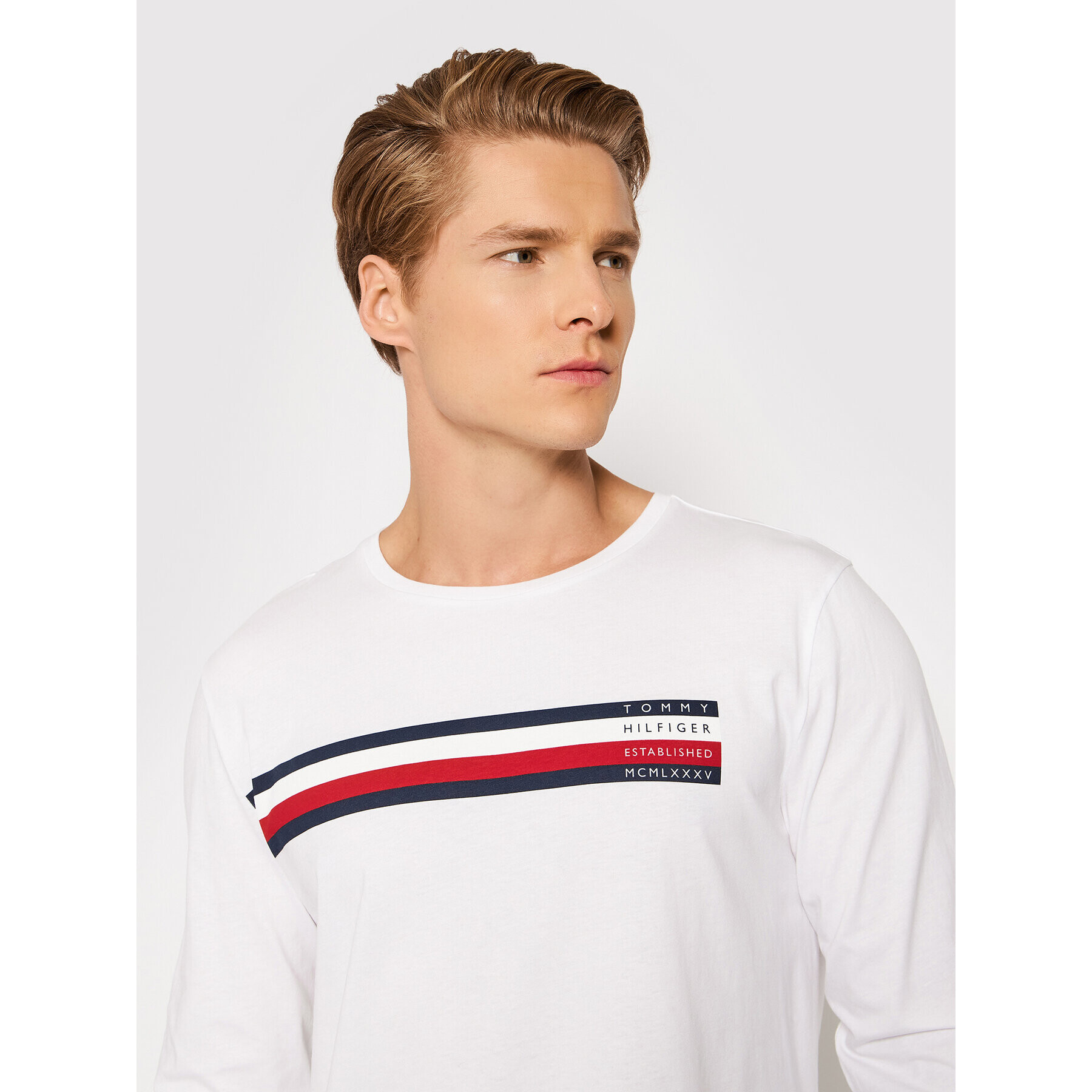 Tommy Hilfiger Тениска с дълъг ръкав Sliced Bar Long Sleeve MW0MW20166 Бял Regular Fit - Pepit.bg