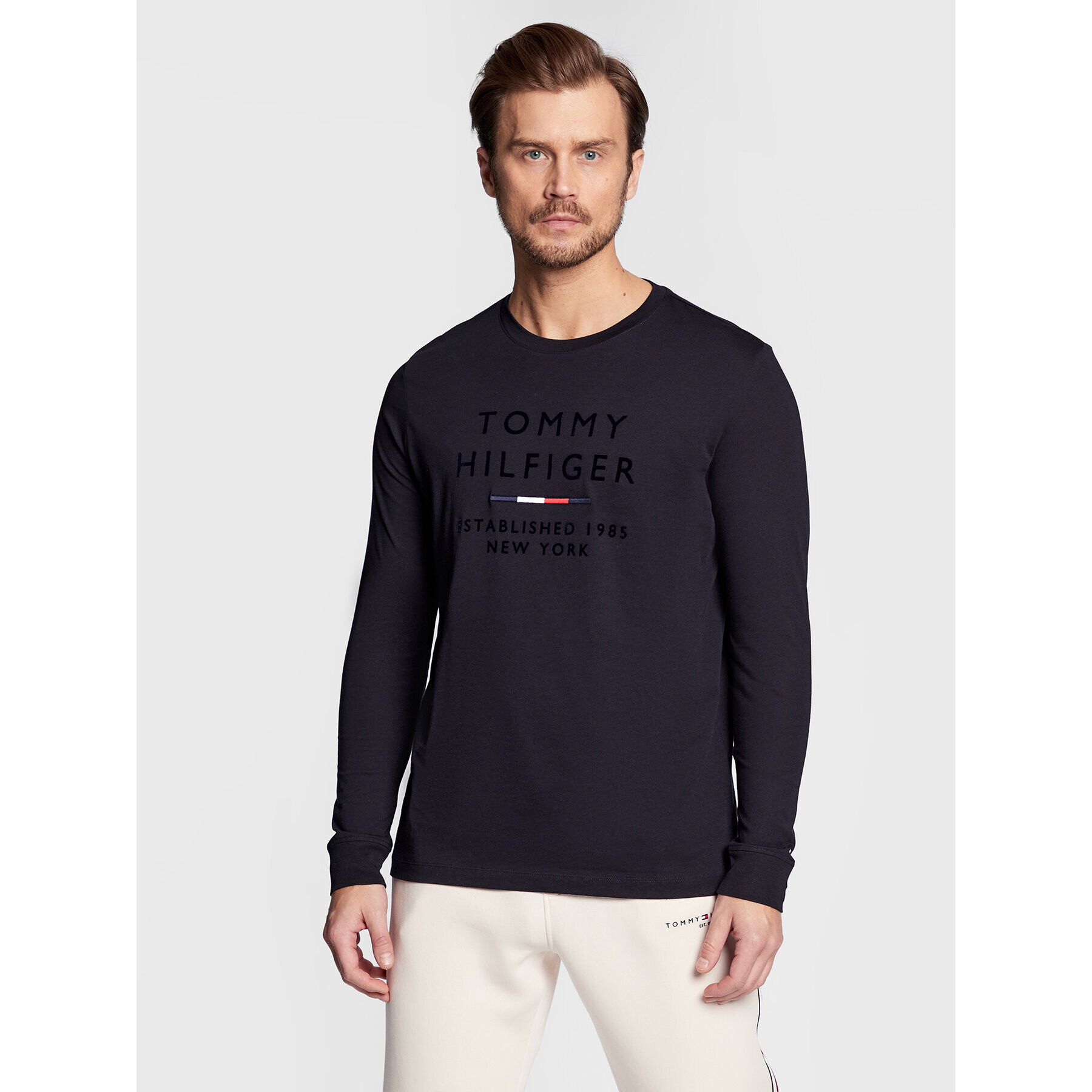 Tommy Hilfiger Тениска с дълъг ръкав Stacked New York Flock MW0MW29727 Тъмносин Regular Fit - Pepit.bg