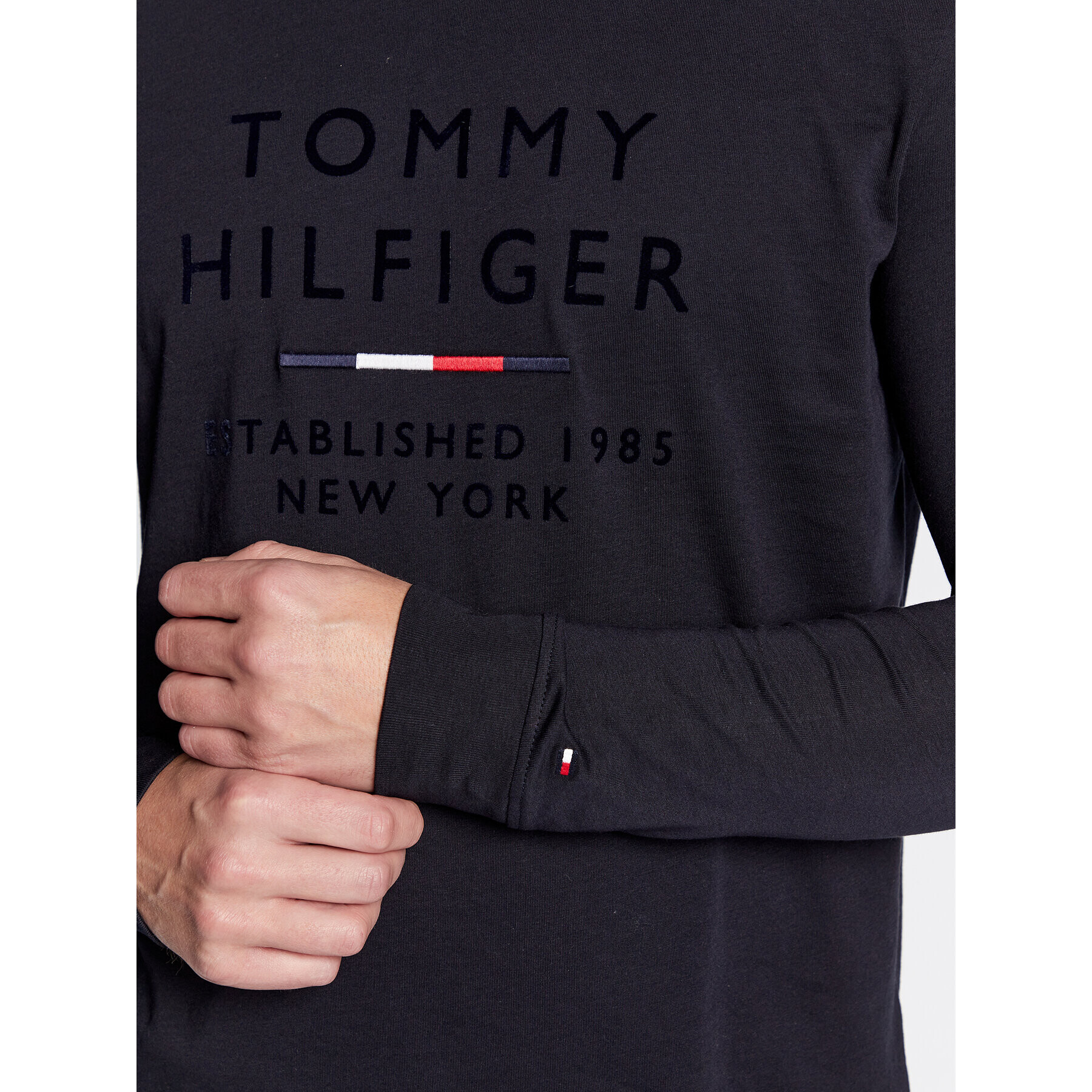 Tommy Hilfiger Тениска с дълъг ръкав Stacked New York Flock MW0MW29727 Тъмносин Regular Fit - Pepit.bg