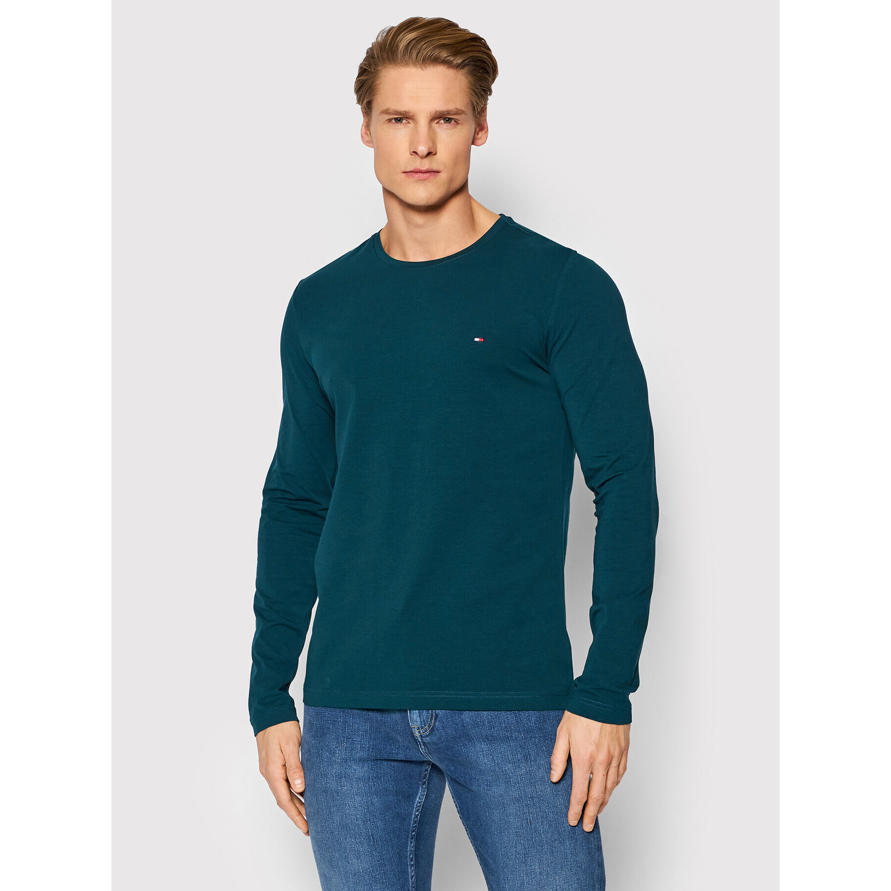 Tommy Hilfiger Тениска с дълъг ръкав Stretch Logo MW0MW10804 Зелен Slim Fit - Pepit.bg