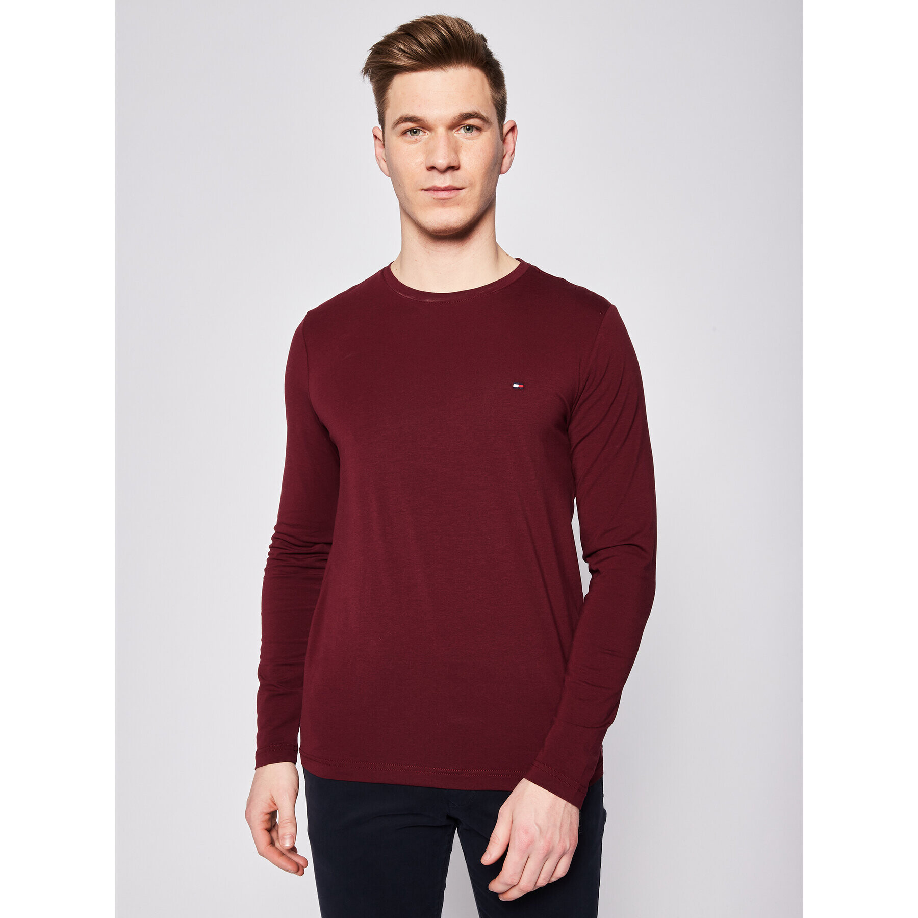 Tommy Hilfiger Тениска с дълъг ръкав Stretch Tee MW0MW10804 Бордо Slim Fit - Pepit.bg