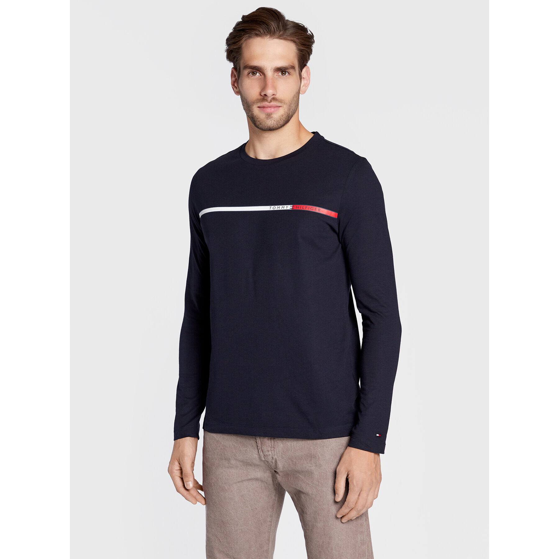 Tommy Hilfiger Тениска с дълъг ръкав Two Tone Chest Stripe MW0MW28785 Тъмносин Slim Fit - Pepit.bg