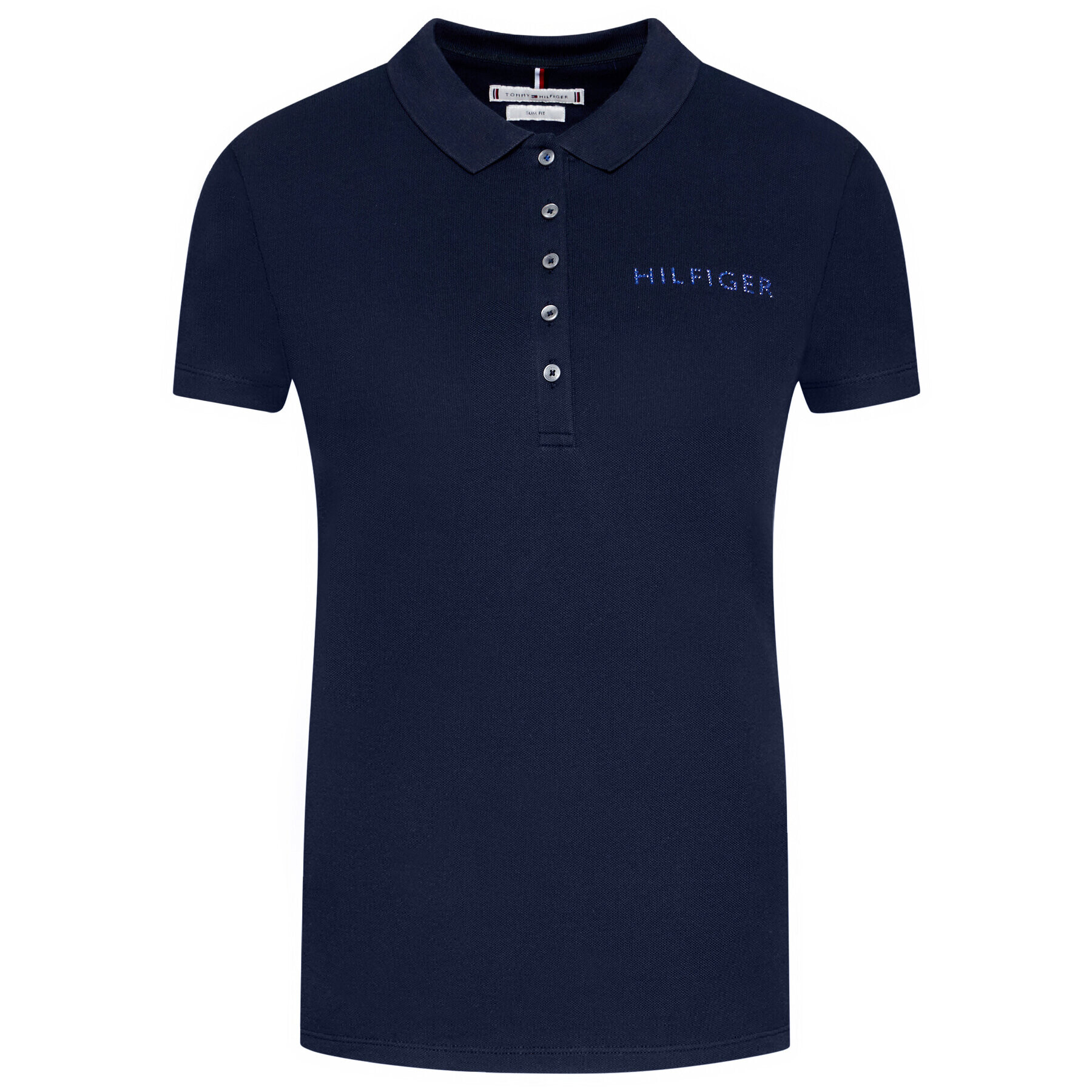 Tommy Hilfiger Тениска с яка и копчета Crystal WW0WW29983 Тъмносин Slim Fit - Pepit.bg