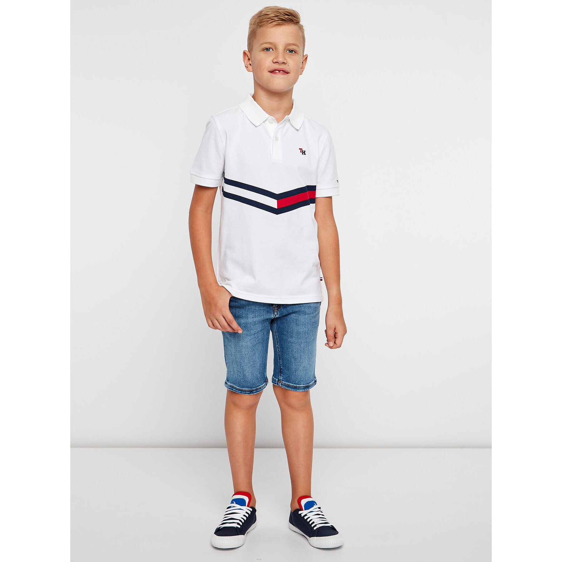 Tommy Hilfiger Тениска с яка и копчета KB0KB05015 D Бял Regular Fit - Pepit.bg