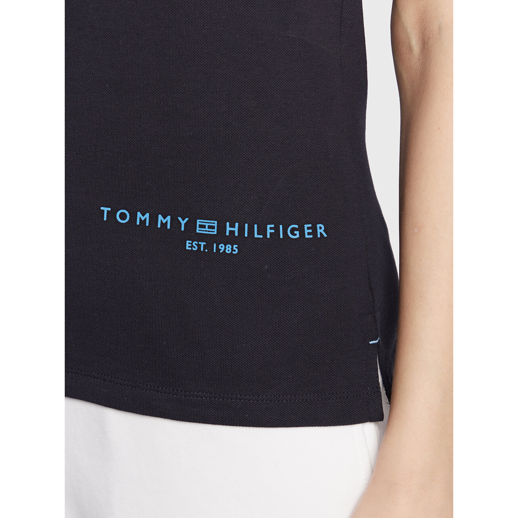 Tommy Hilfiger Тениска с яка и копчета Logo WW0WW37628 Тъмносин Slim Fit - Pepit.bg