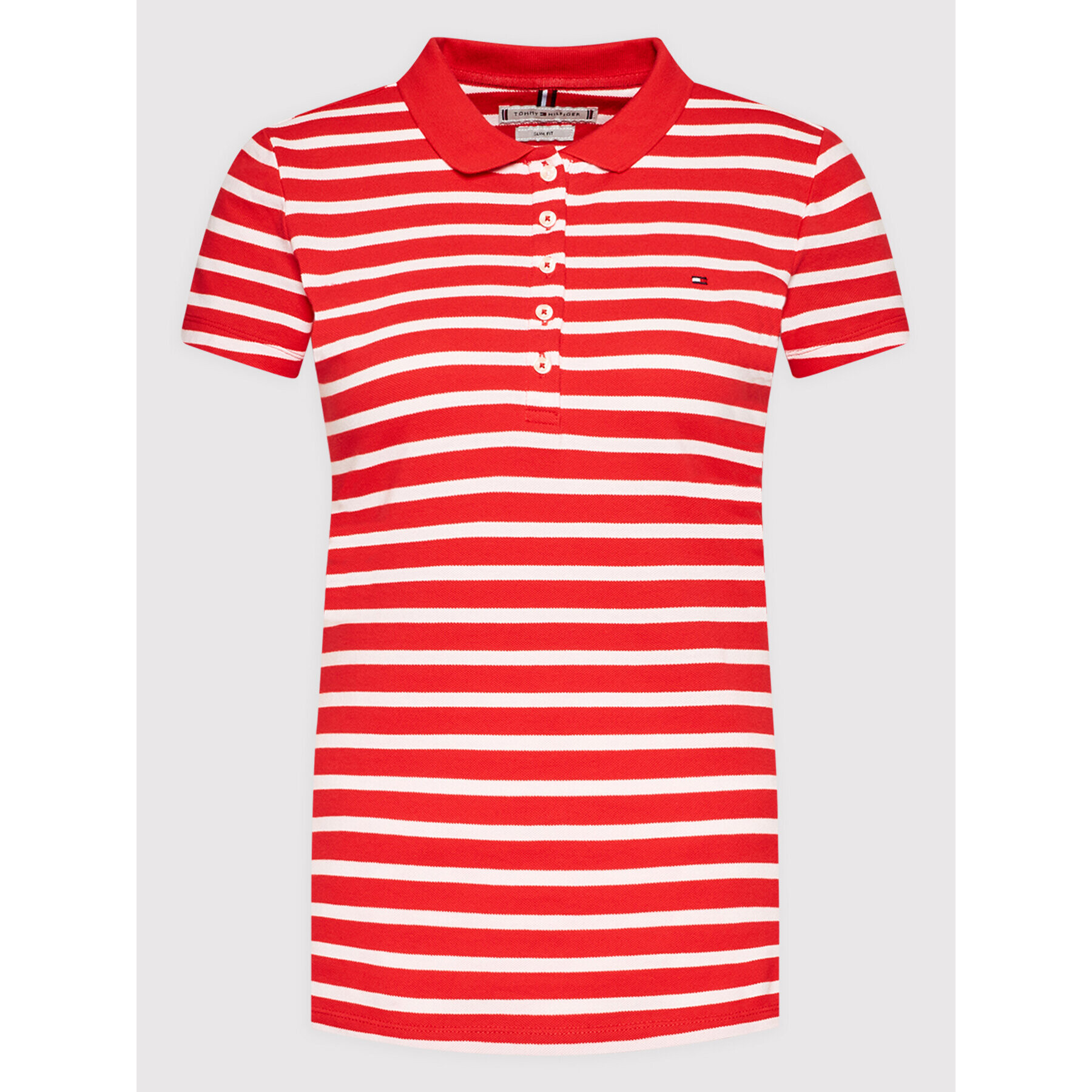 Tommy Hilfiger Тениска с яка и копчета Sleeve WW0WW27151 Червен Slim Fit - Pepit.bg