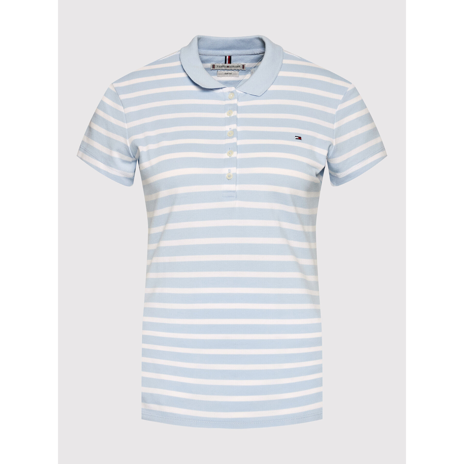 Tommy Hilfiger Тениска с яка и копчета Stripe WW0WW27151 Син Slim Fit - Pepit.bg