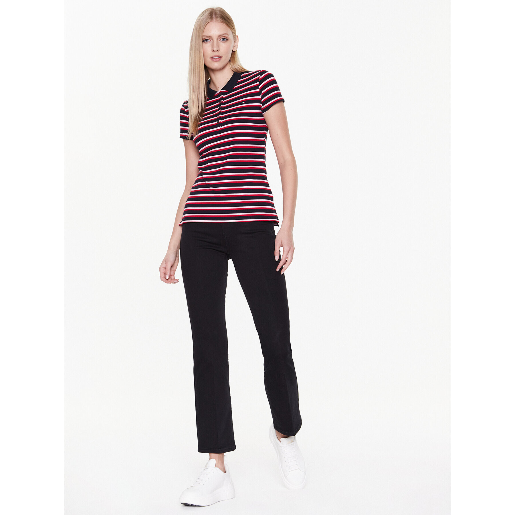 Tommy Hilfiger Тениска с яка и копчета Stripe WW0WW27151 Тъмносин Slim Fit - Pepit.bg