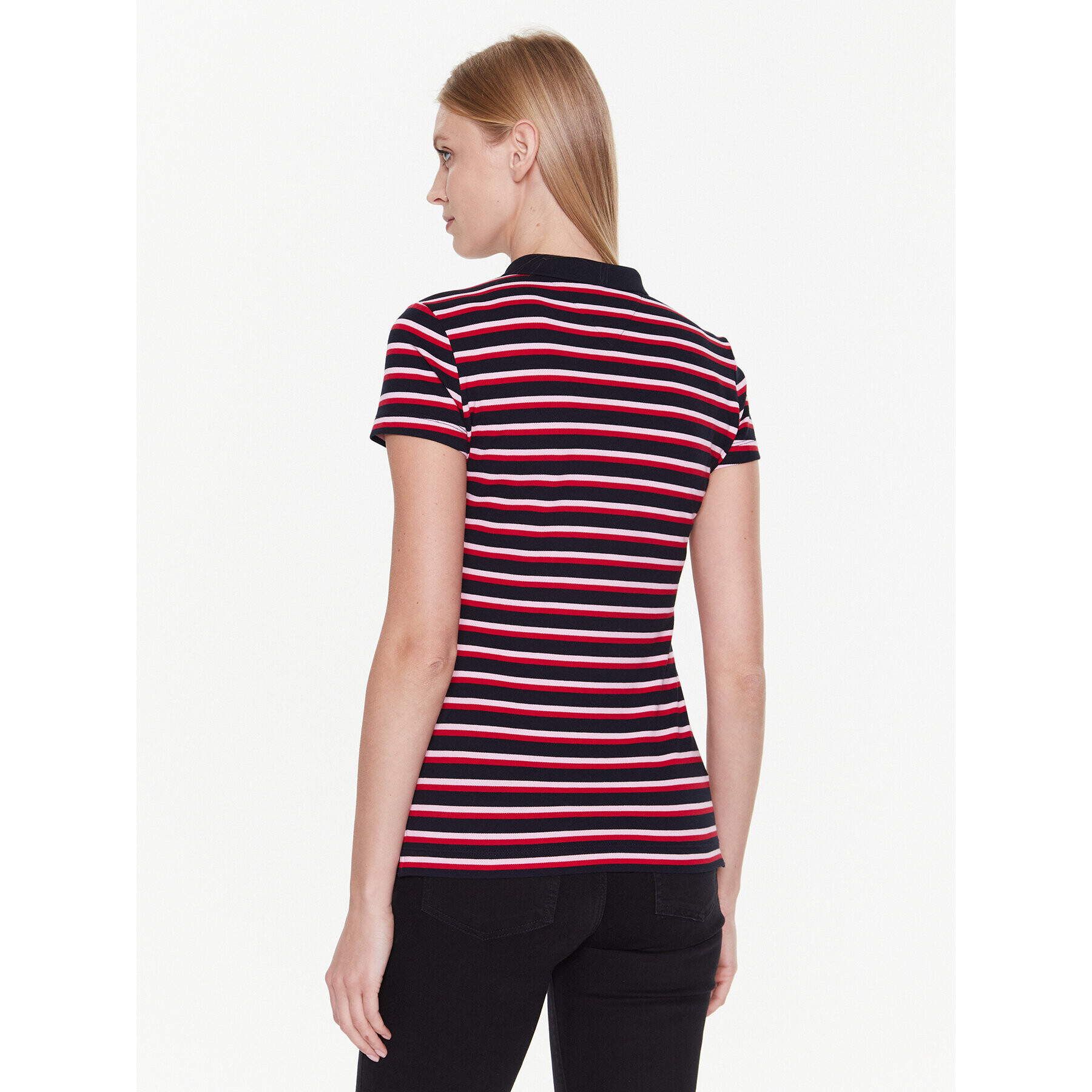 Tommy Hilfiger Тениска с яка и копчета Stripe WW0WW27151 Тъмносин Slim Fit - Pepit.bg