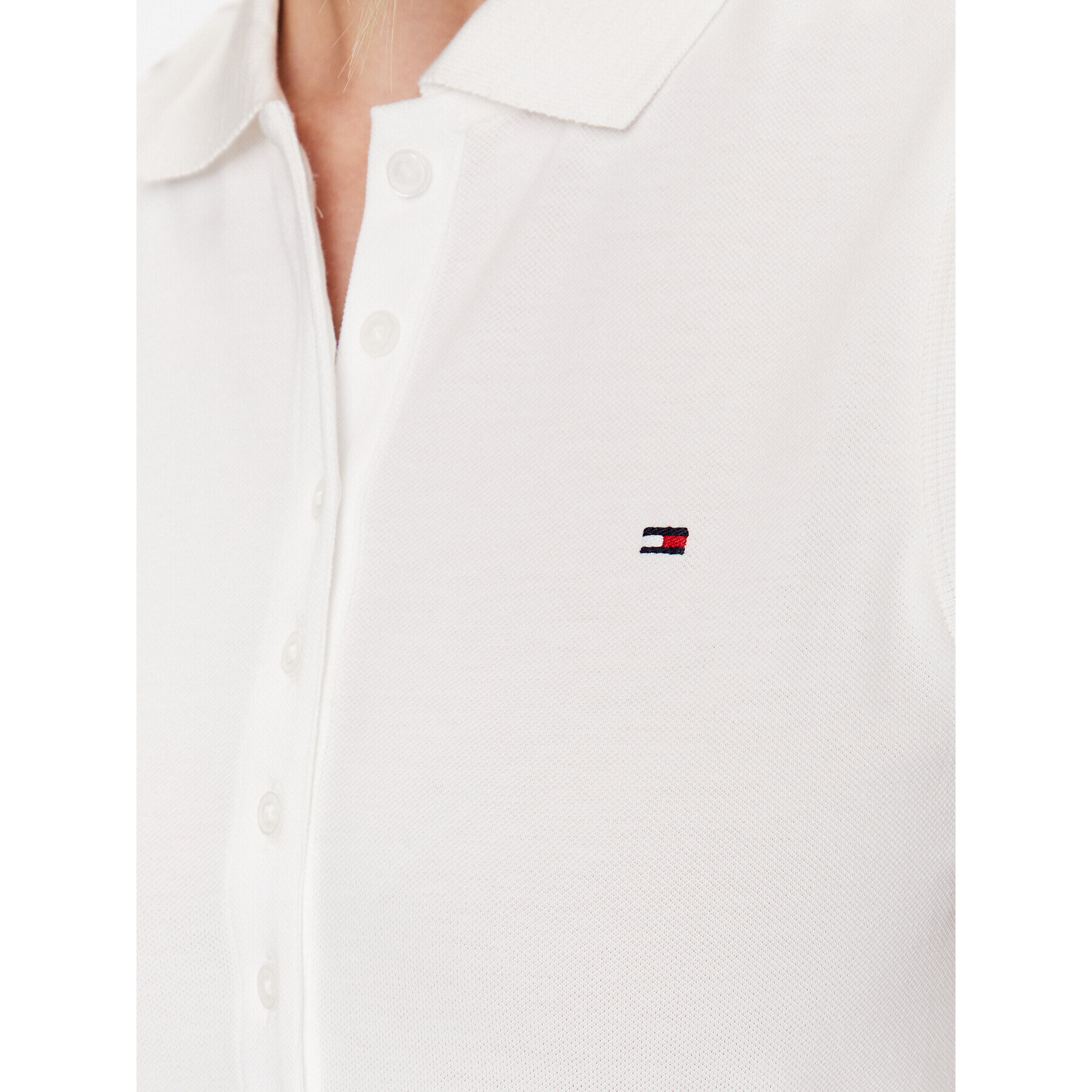 Tommy Hilfiger Тениска с яка и копчета WW0WW37819 Бял Slim Fit - Pepit.bg