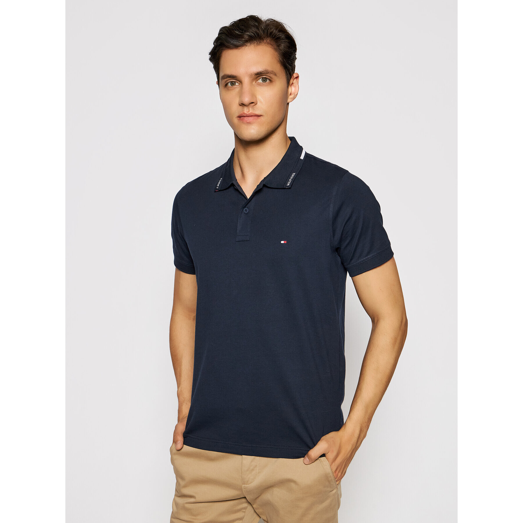 Tommy Hilfiger Тениска с яка и копчета 1985 Collar MW0MW17790 Тъмносин Slim Fit - Pepit.bg