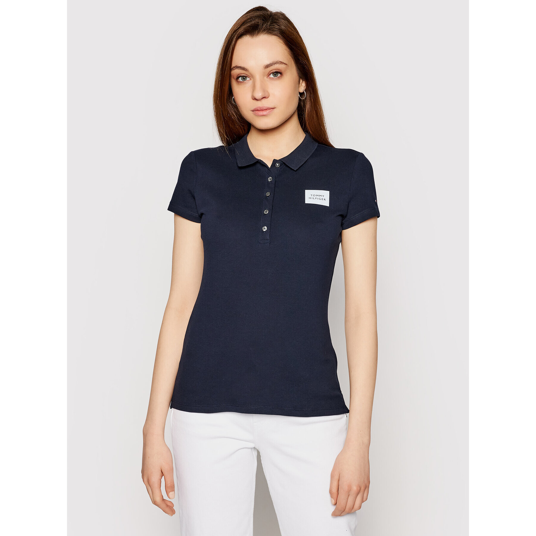 Tommy Hilfiger Тениска с яка и копчета Abo Short Sleeve WW0WW32606 Тъмносин Slim Fit - Pepit.bg