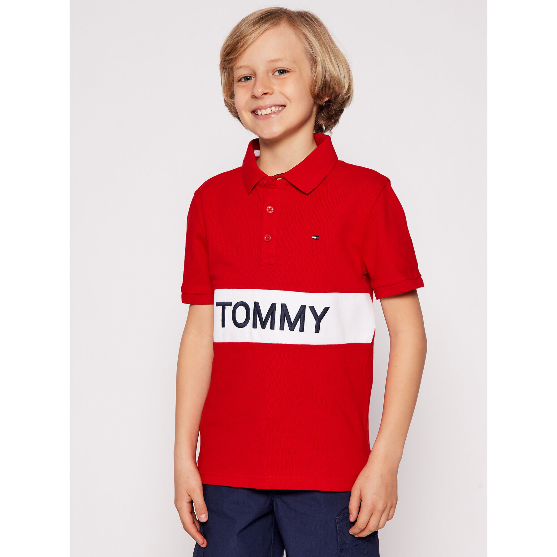 Tommy Hilfiger Тениска с яка и копчета Blocking KB0KB06539 D Червен Regular Fit - Pepit.bg
