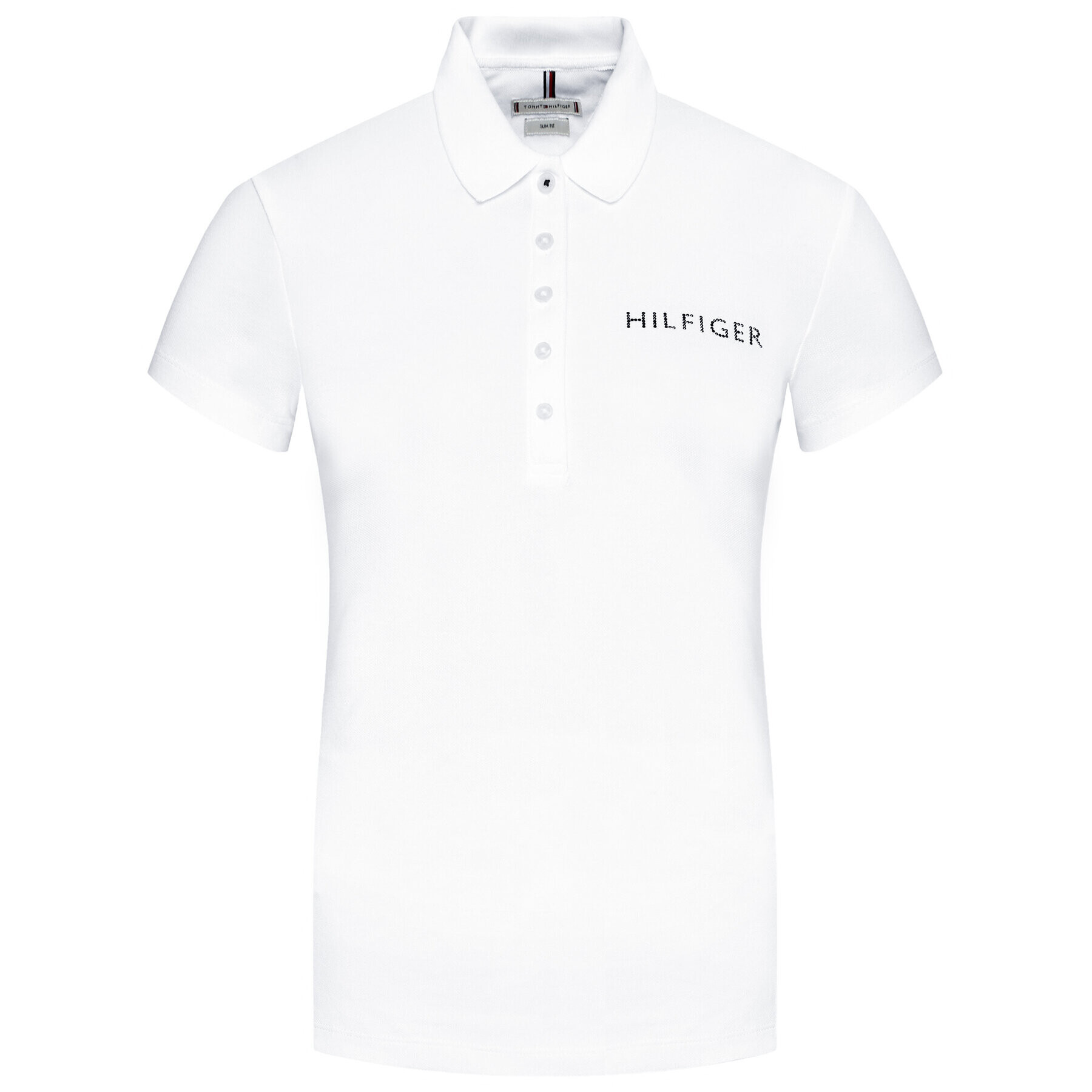 Tommy Hilfiger Тениска с яка и копчета Crystal Ss WW0WW29983 Бял Slim Fit - Pepit.bg