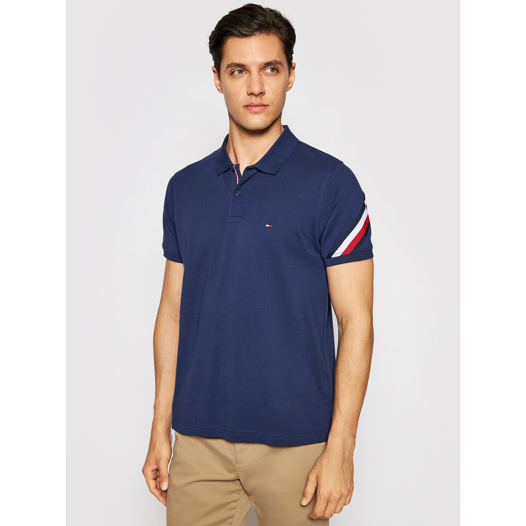 Tommy Hilfiger Тениска с яка и копчета MW0MW17789 Тъмносин Slim Fit - Pepit.bg