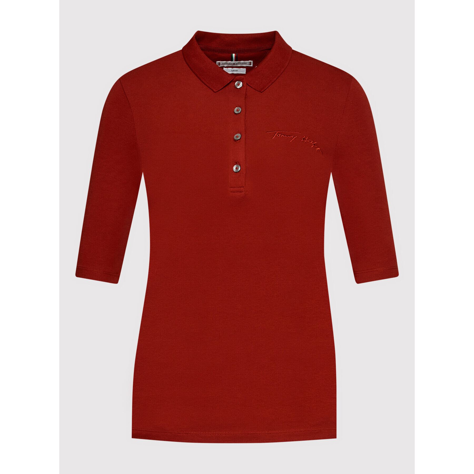 Tommy Hilfiger Тениска с яка и копчета Signature WW0WW31777 Червен Slim Fit - Pepit.bg