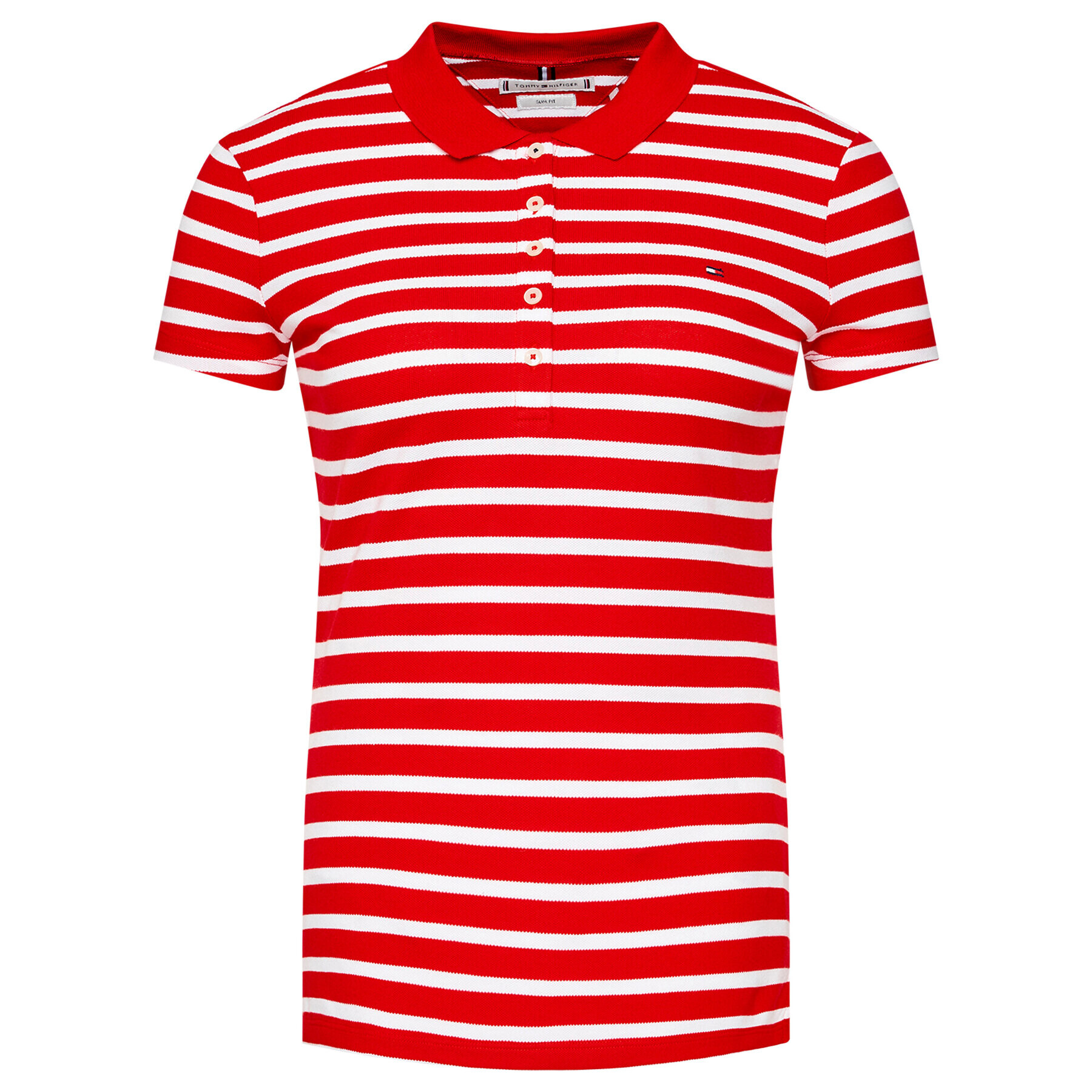 Tommy Hilfiger Тениска с яка и копчета WW0WW27151 Червен Slim Fit - Pepit.bg