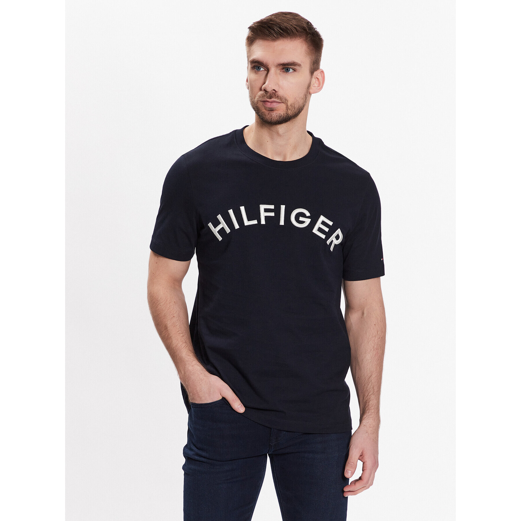 Tommy Hilfiger Тишърт Arched MW0MW30055 Тъмносин Regular Fit - Pepit.bg