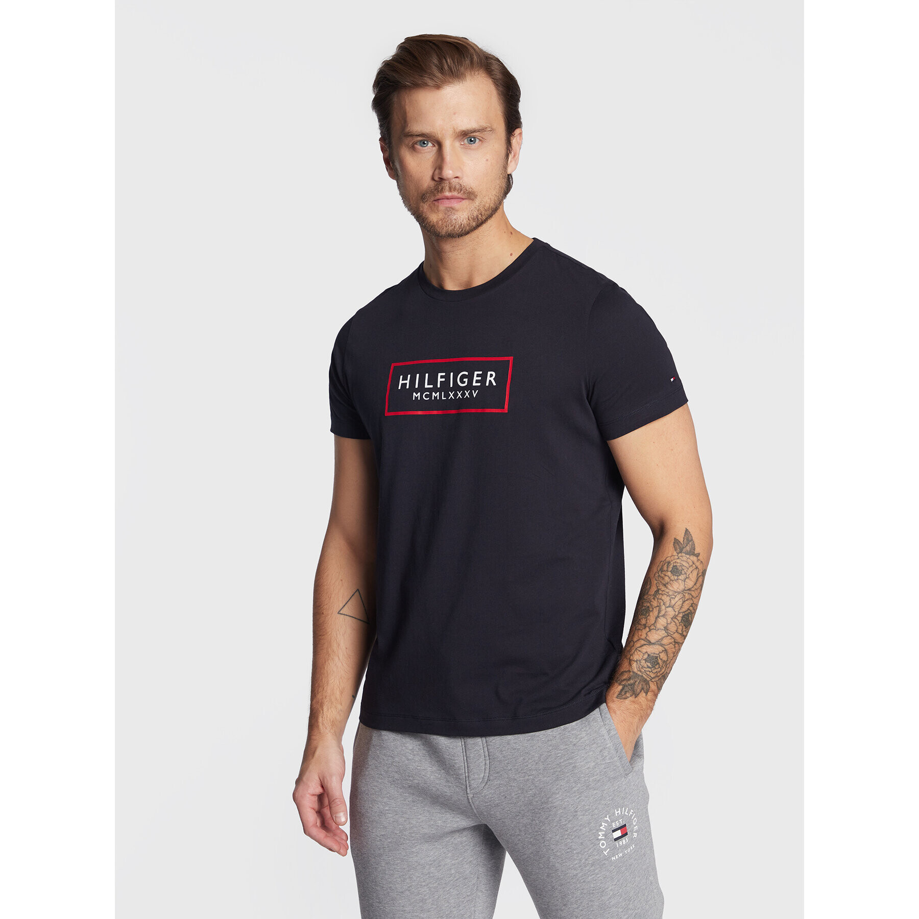 Tommy Hilfiger Тишърт Box Outline MW0MW28217 Тъмносин Slim Fit - Pepit.bg