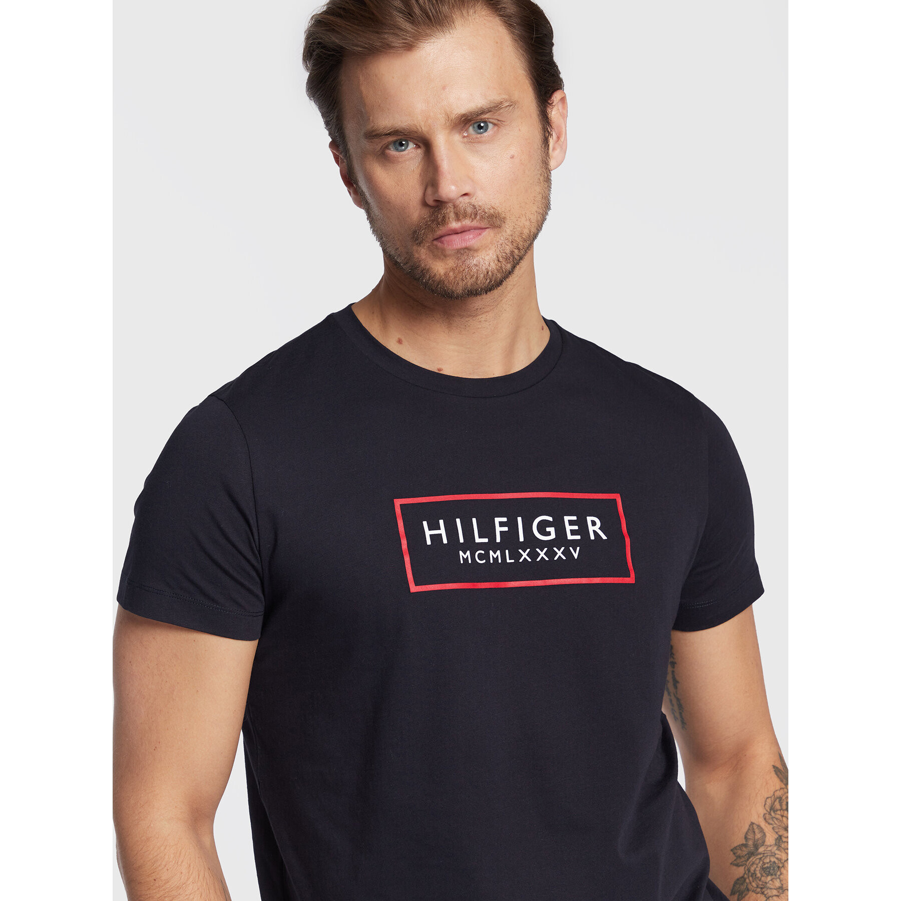 Tommy Hilfiger Тишърт Box Outline MW0MW28217 Тъмносин Slim Fit - Pepit.bg