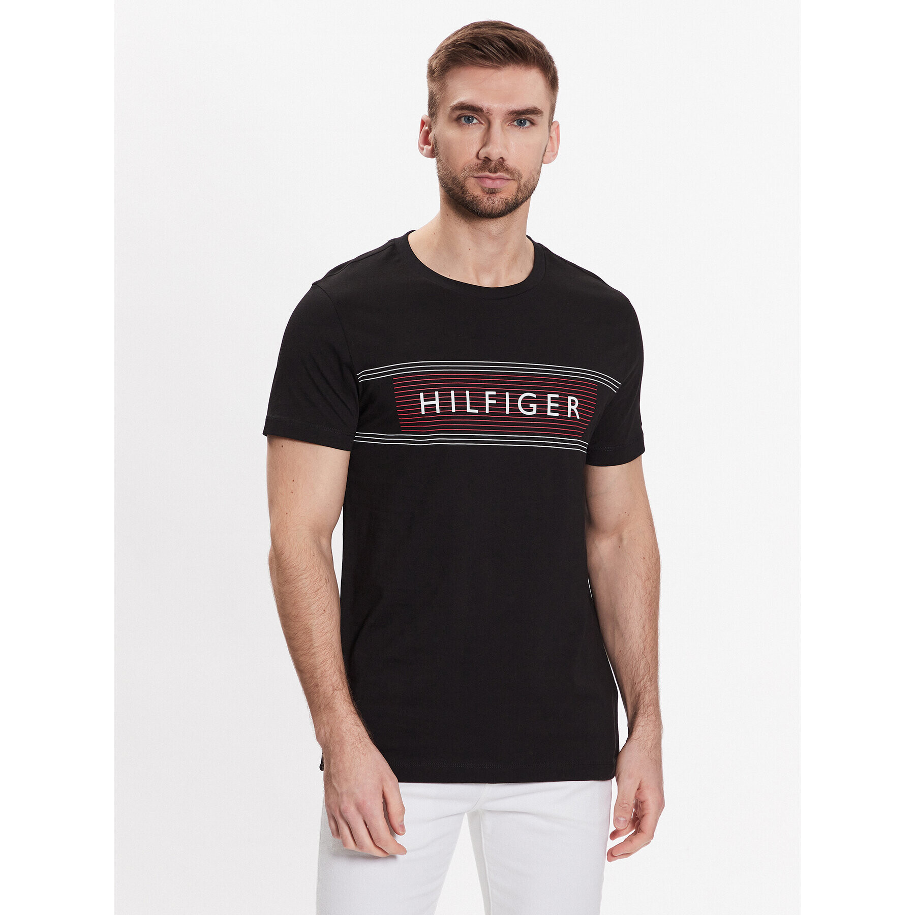 Tommy Hilfiger Тишърт Brand Love Chest MW0MW30035 Черен Slim Fit - Pepit.bg