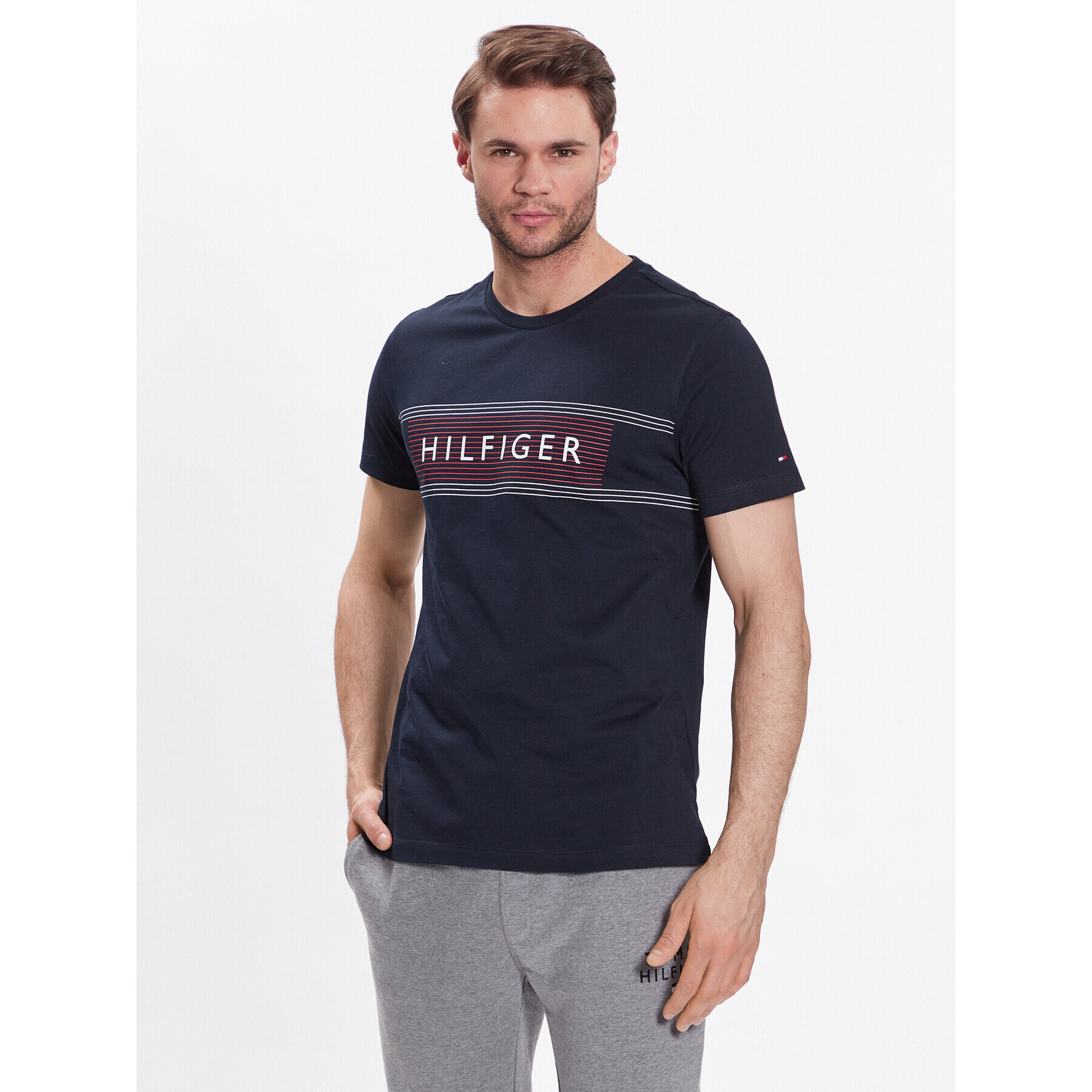 Tommy Hilfiger Тишърт Brand Love Chest MW0MW30035 Тъмносин Slim Fit - Pepit.bg