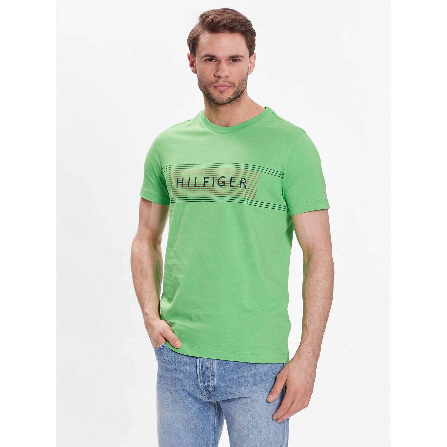 Tommy Hilfiger Тишърт Brand Love Chest MW0MW30035 Зелен Slim Fit - Pepit.bg