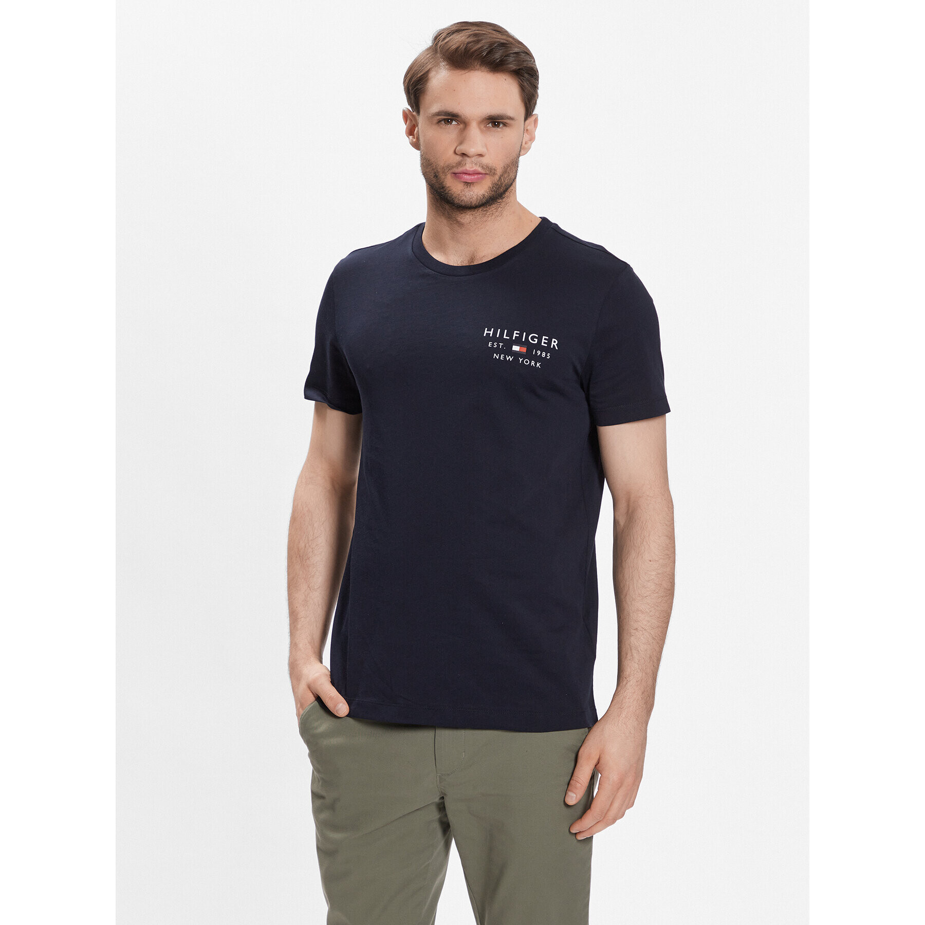 Tommy Hilfiger Тишърт Brand Love Small Logo MW0MW30033 Тъмносин Slim Fit - Pepit.bg