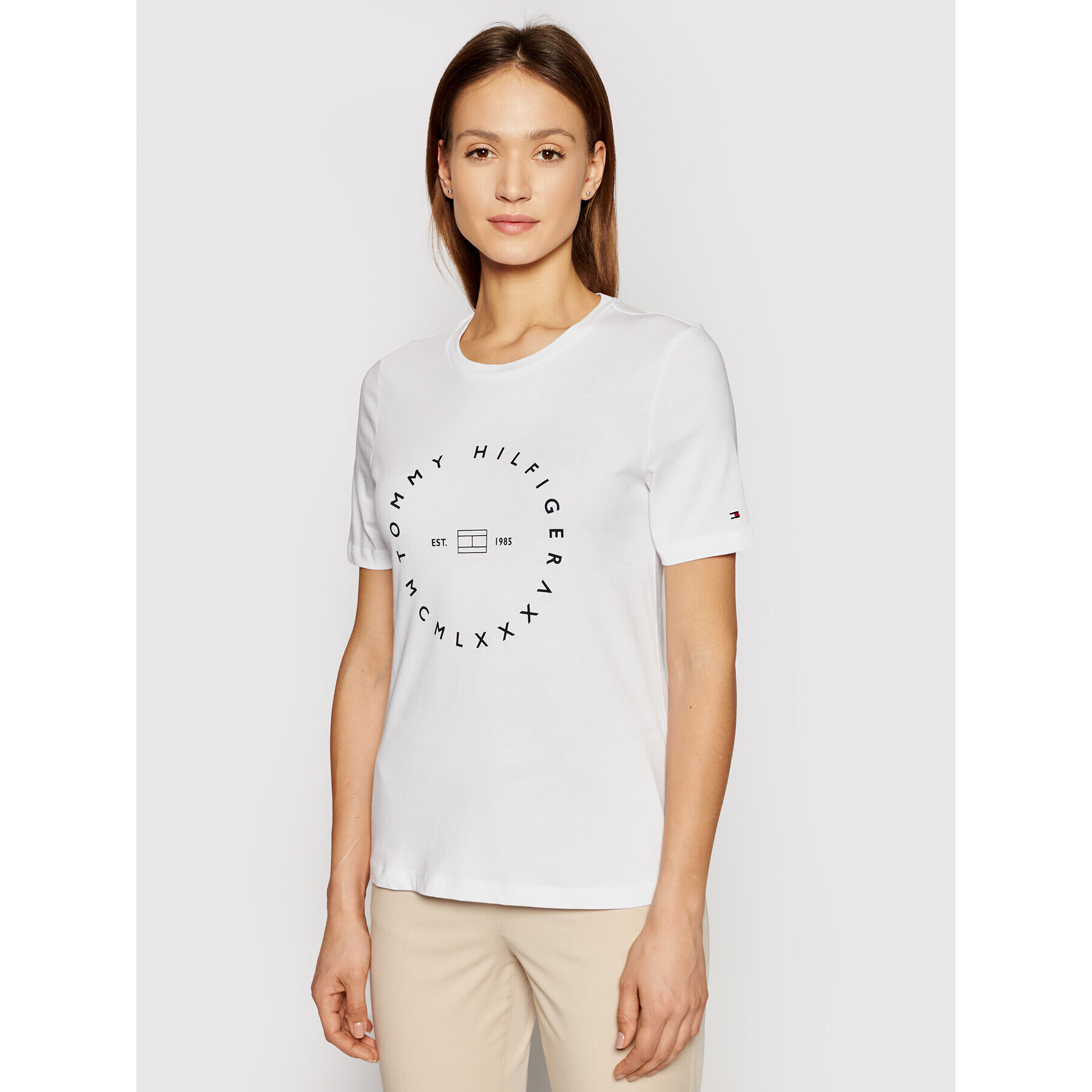 Tommy Hilfiger Тишърт Circle C-Nk WW0WW29584 Бял Regular Fit - Pepit.bg