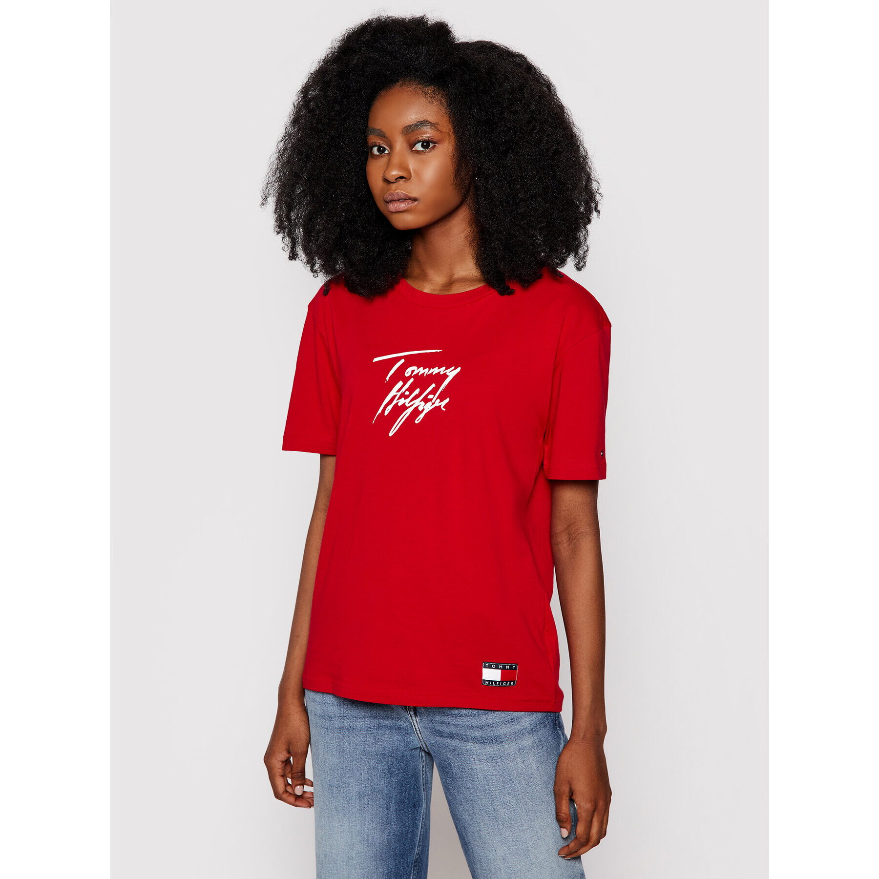 Tommy Hilfiger Тишърт Cn Tee Ss Logo UW0UW02262 Червен Regular Fit - Pepit.bg