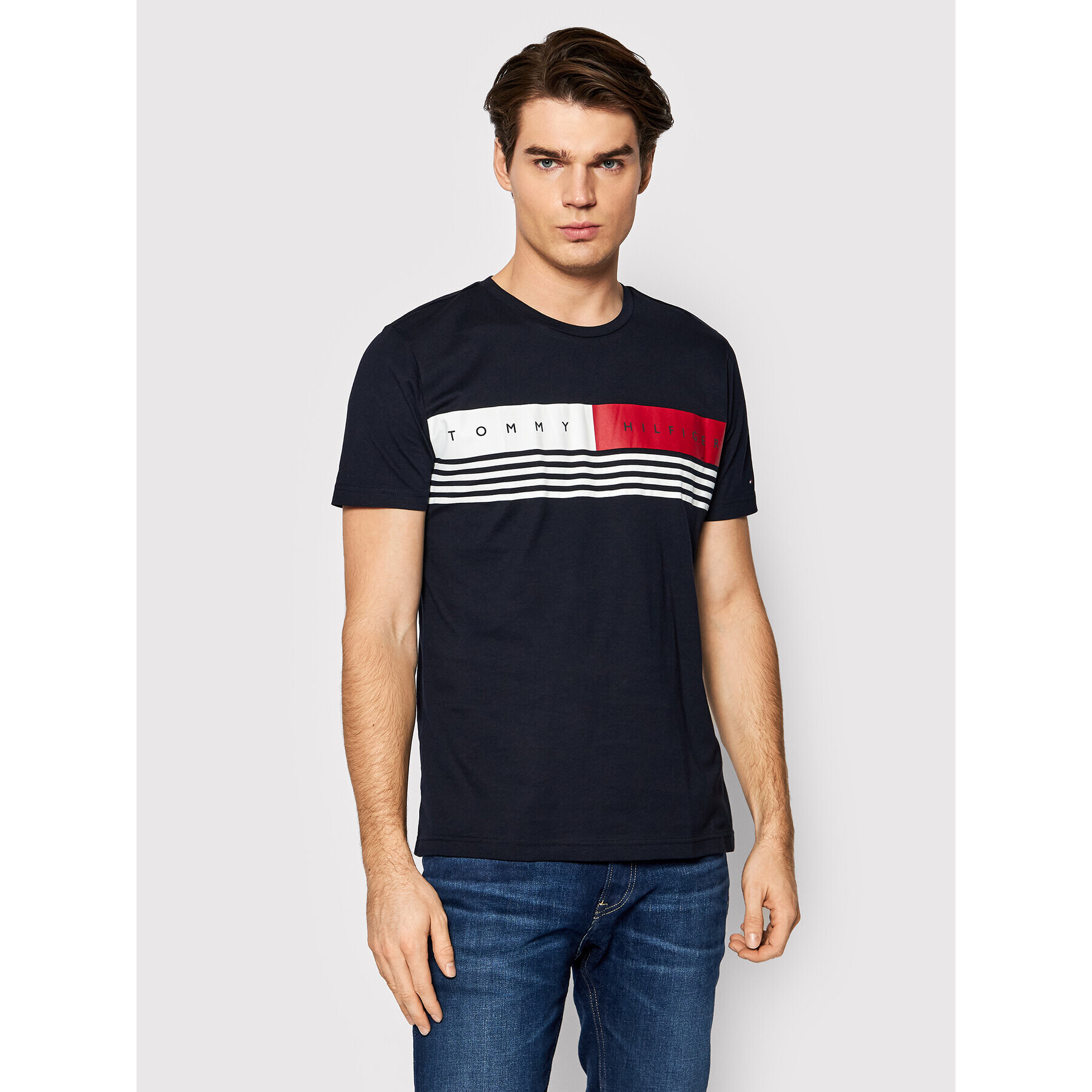 Tommy Hilfiger Тишърт Corp Chest Stripe MW0MW20327 Тъмносин Regular Fit - Pepit.bg