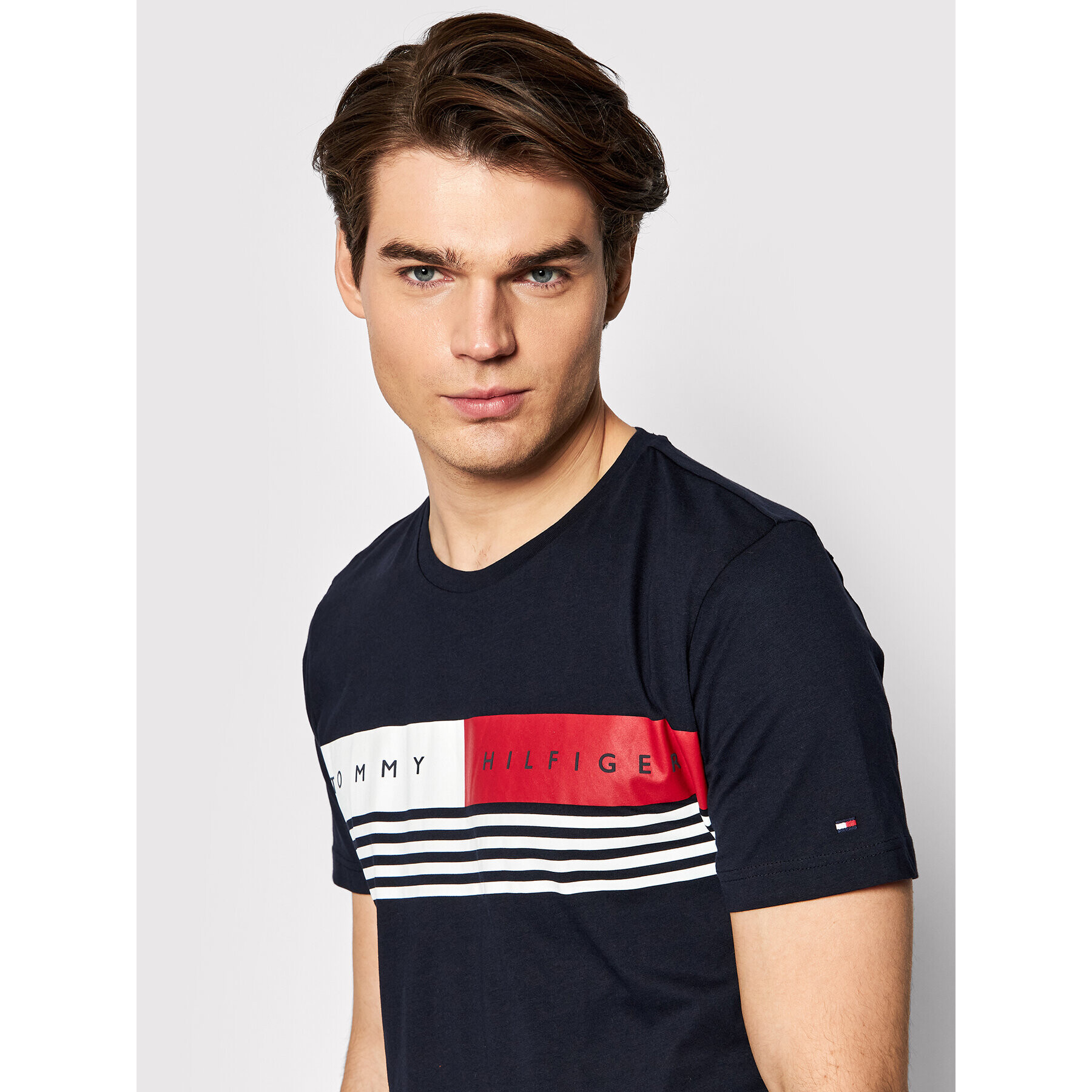 Tommy Hilfiger Тишърт Corp Chest Stripe MW0MW20327 Тъмносин Regular Fit - Pepit.bg