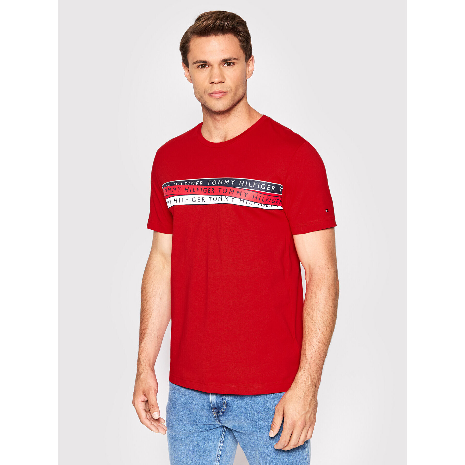 Tommy Hilfiger Тишърт Corp Chest Taping MW0MW24549 Червен Regular Fit - Pepit.bg