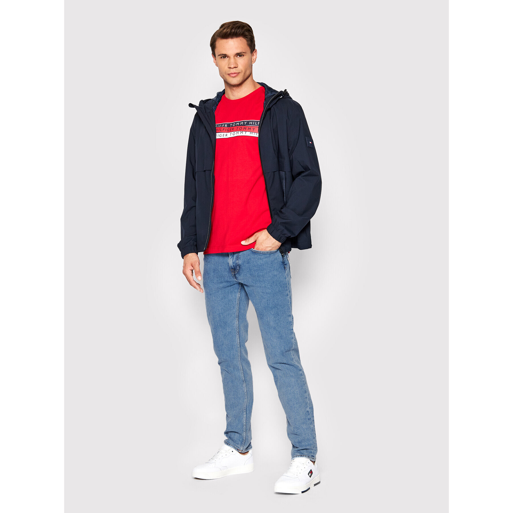 Tommy Hilfiger Тишърт Corp Chest Taping MW0MW24549 Червен Regular Fit - Pepit.bg