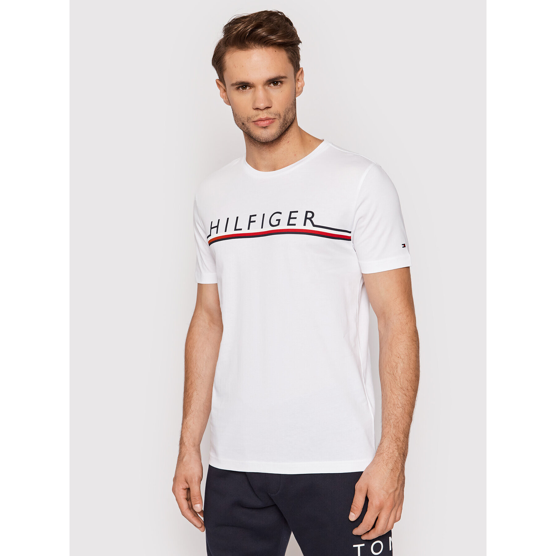 Tommy Hilfiger Тишърт Corp Stripe MW0MW20153 Бял Regular Fit - Pepit.bg