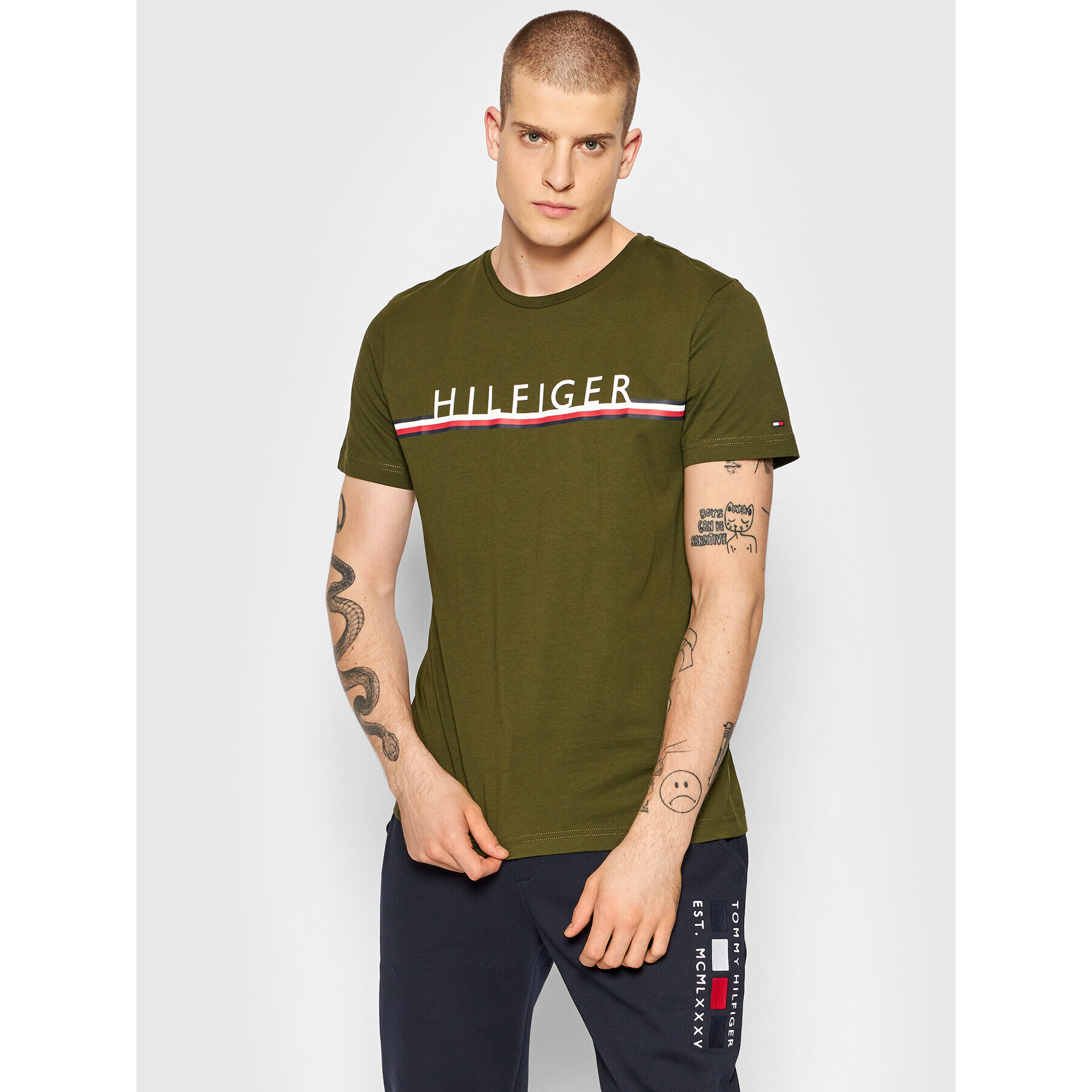 Tommy Hilfiger Тишърт Corp Stripe MW0MW20153 Зелен Regular Fit - Pepit.bg