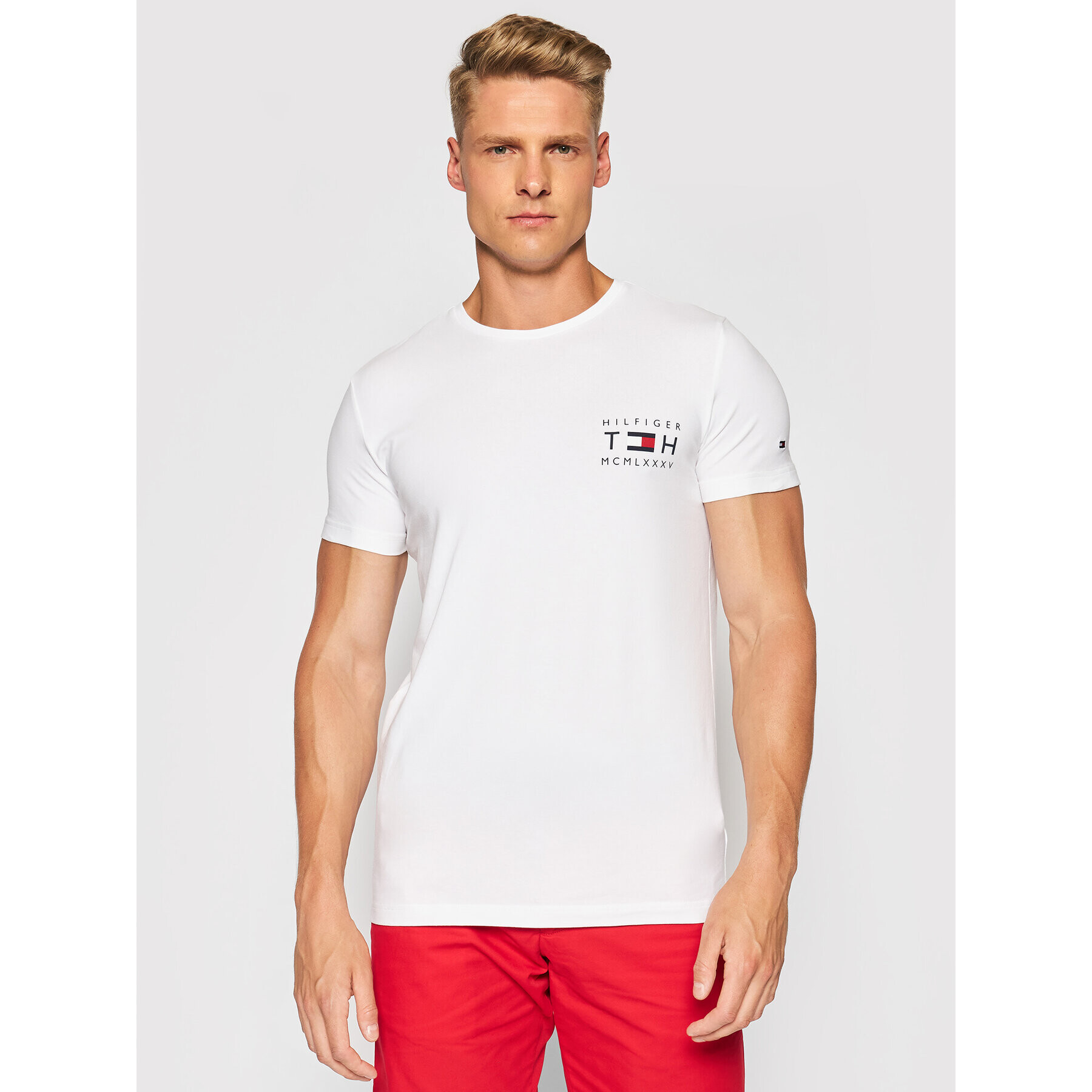 Tommy Hilfiger Тишърт Corp Tee MW0MW18737 Бял Slim Fit - Pepit.bg