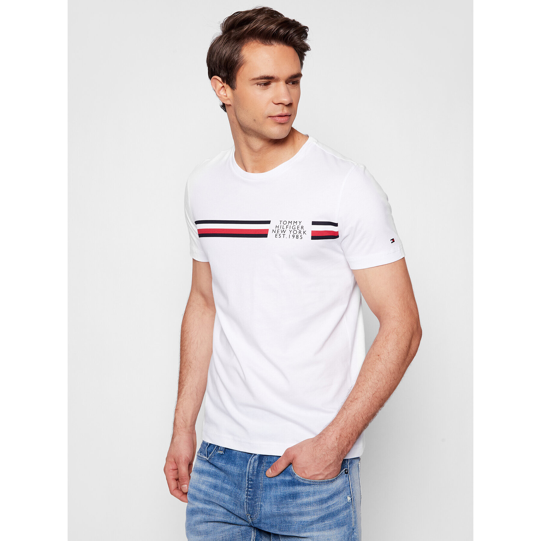 Tommy Hilfiger Тишърт Crop Split Tee MW0MW16592 Бял Regular Fit - Pepit.bg