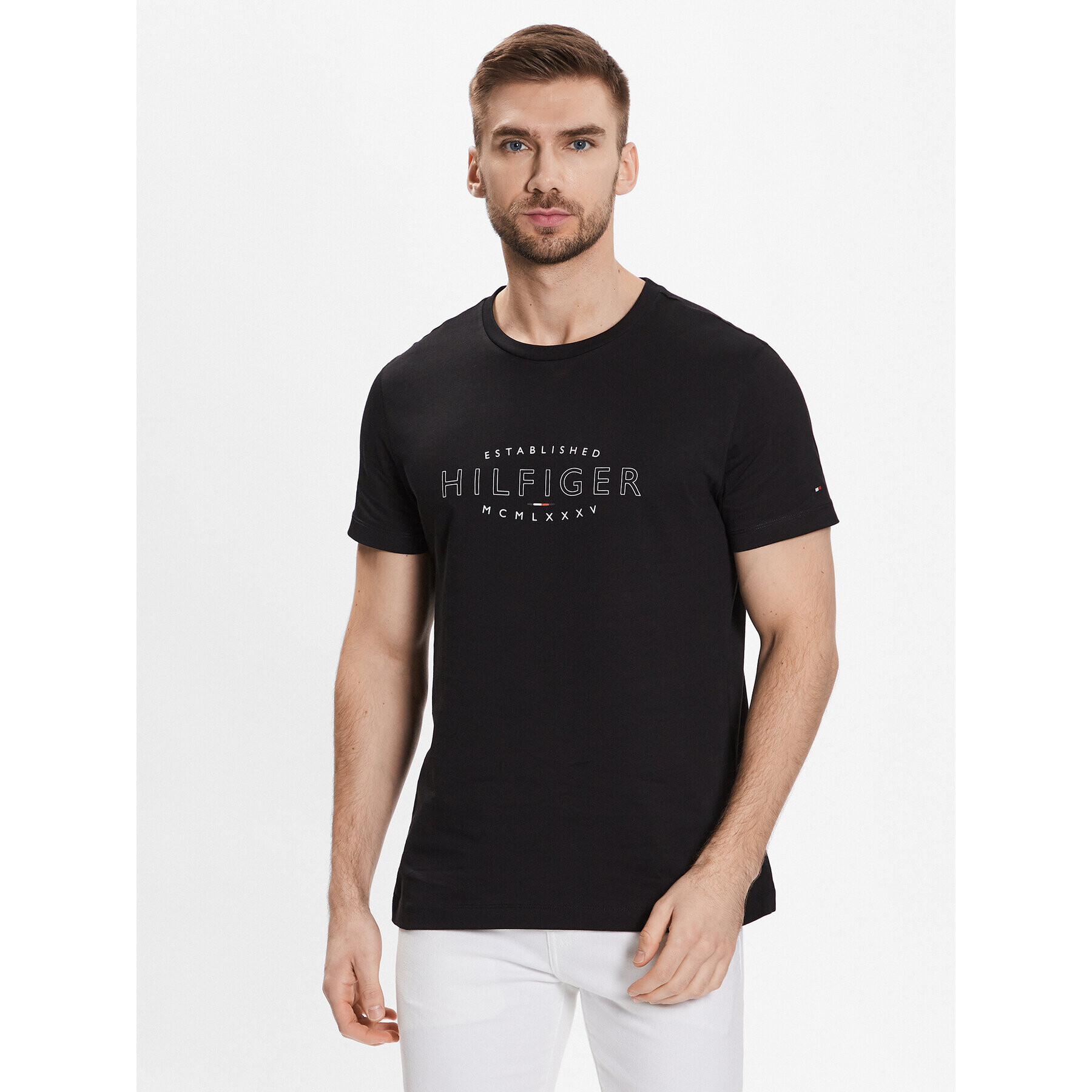 Tommy Hilfiger Тишърт Curve Logo MW0MW30034 Черен Slim Fit - Pepit.bg