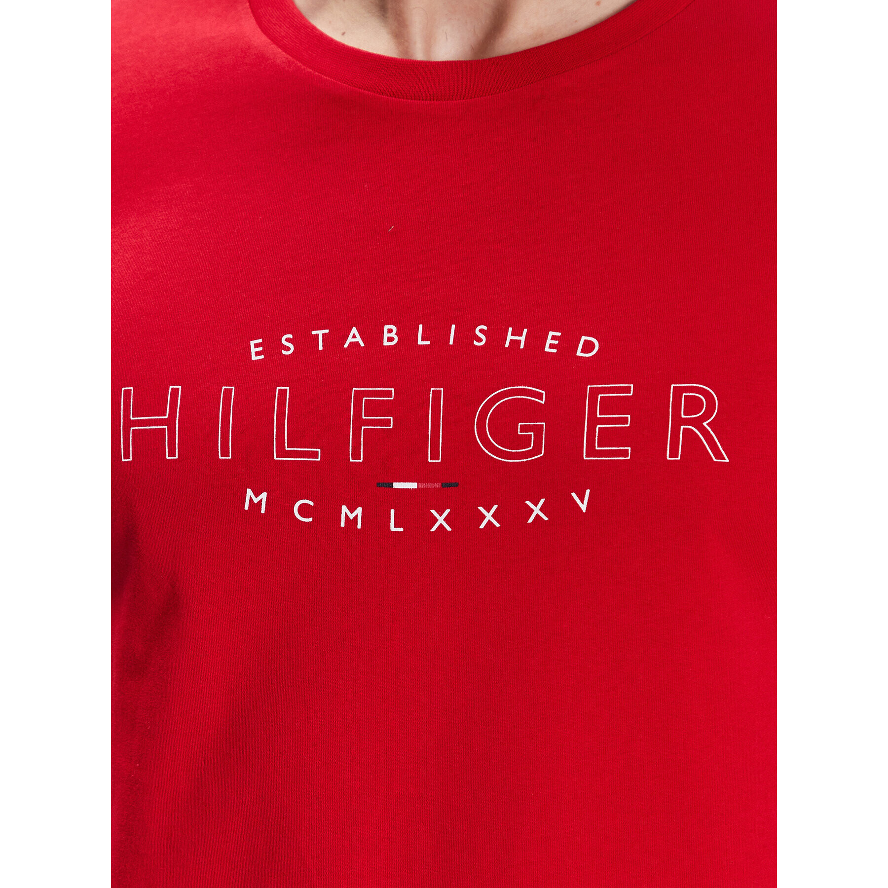 Tommy Hilfiger Тишърт Curve Logo MW0MW30034 Червен Slim Fit - Pepit.bg